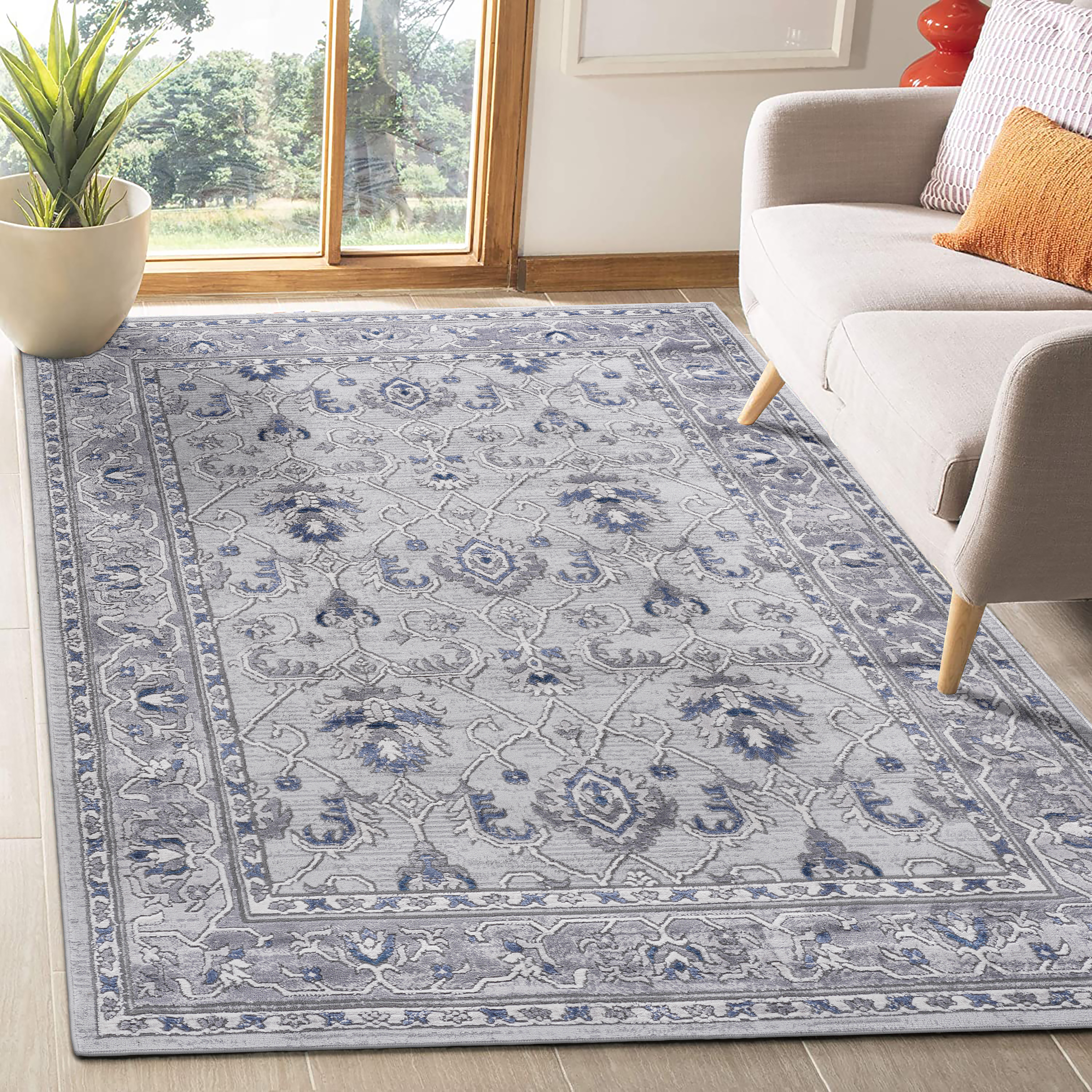 Grey Area Rug: 6x9 Non-Shedding Stain-Resistant