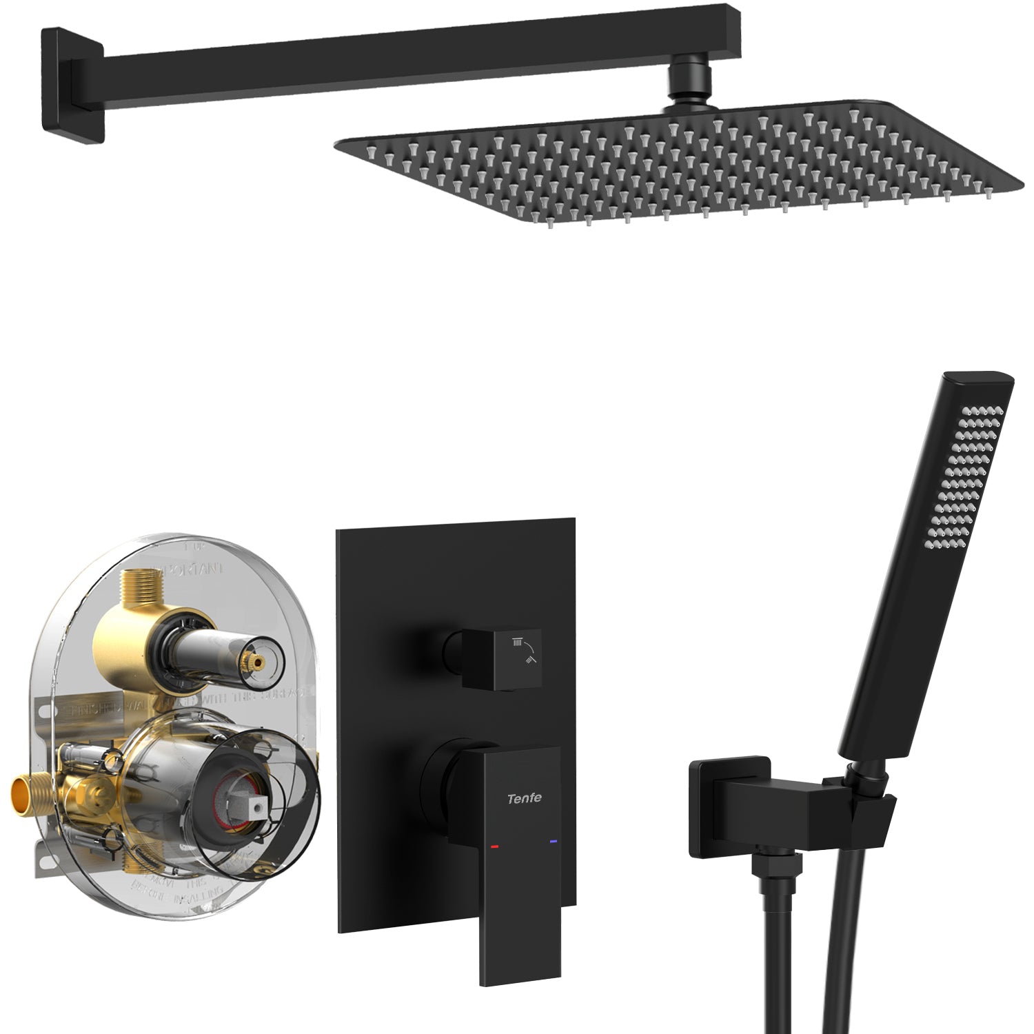 Matte Black Shower System: 12" Rain Shower Head