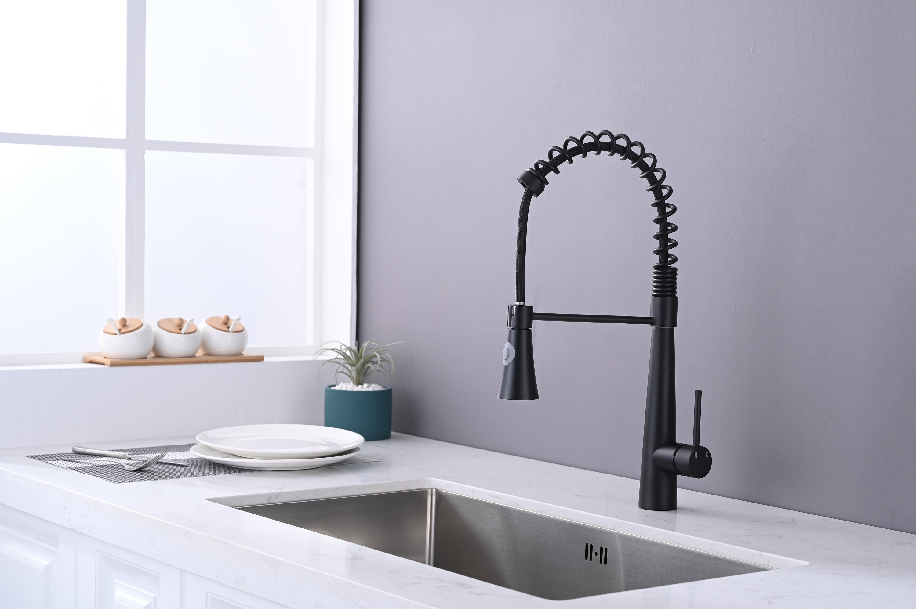 Matte Black Kitchen Faucet with Pull-Down Sprayer