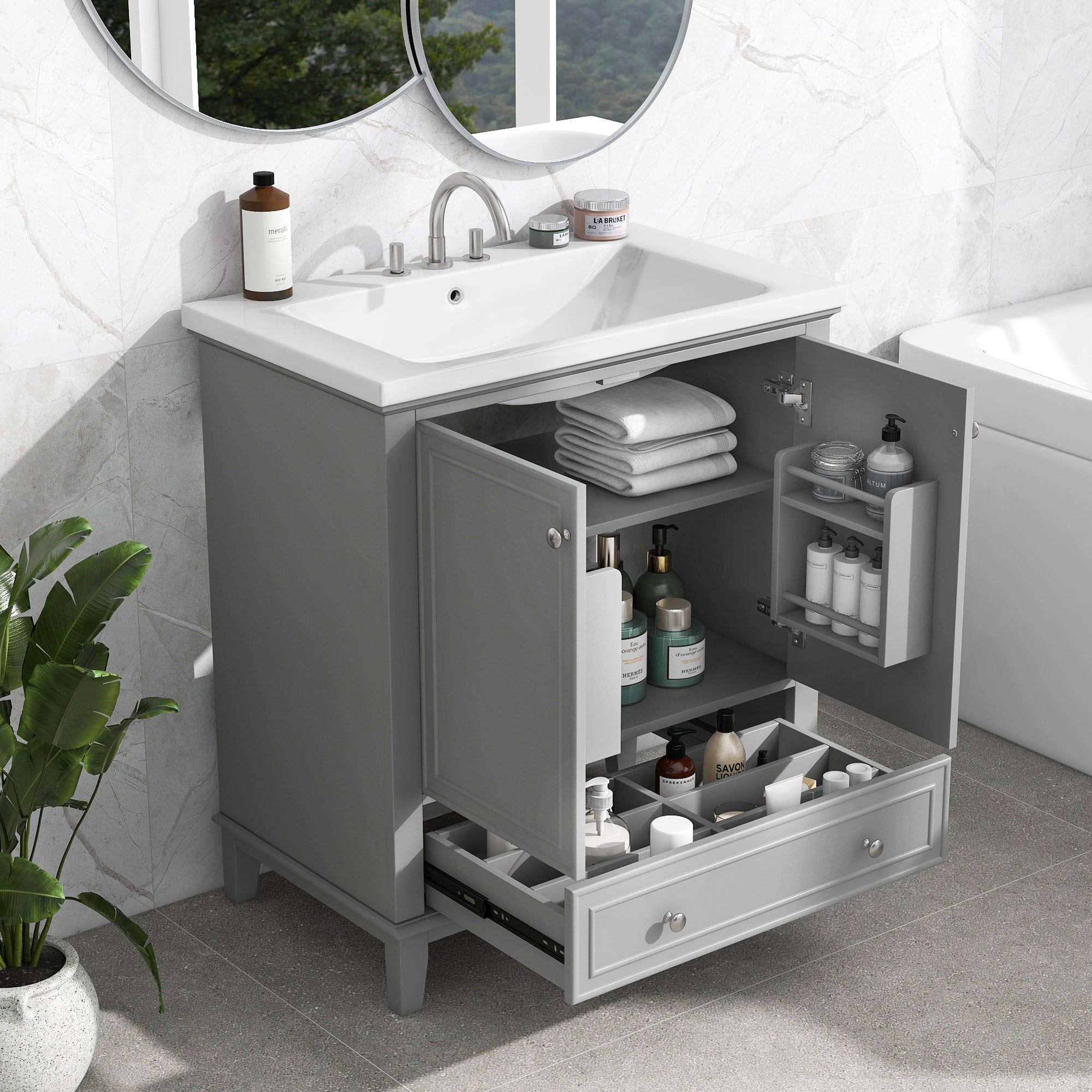30" Grey Bathroom Vanity with Sink & Storage