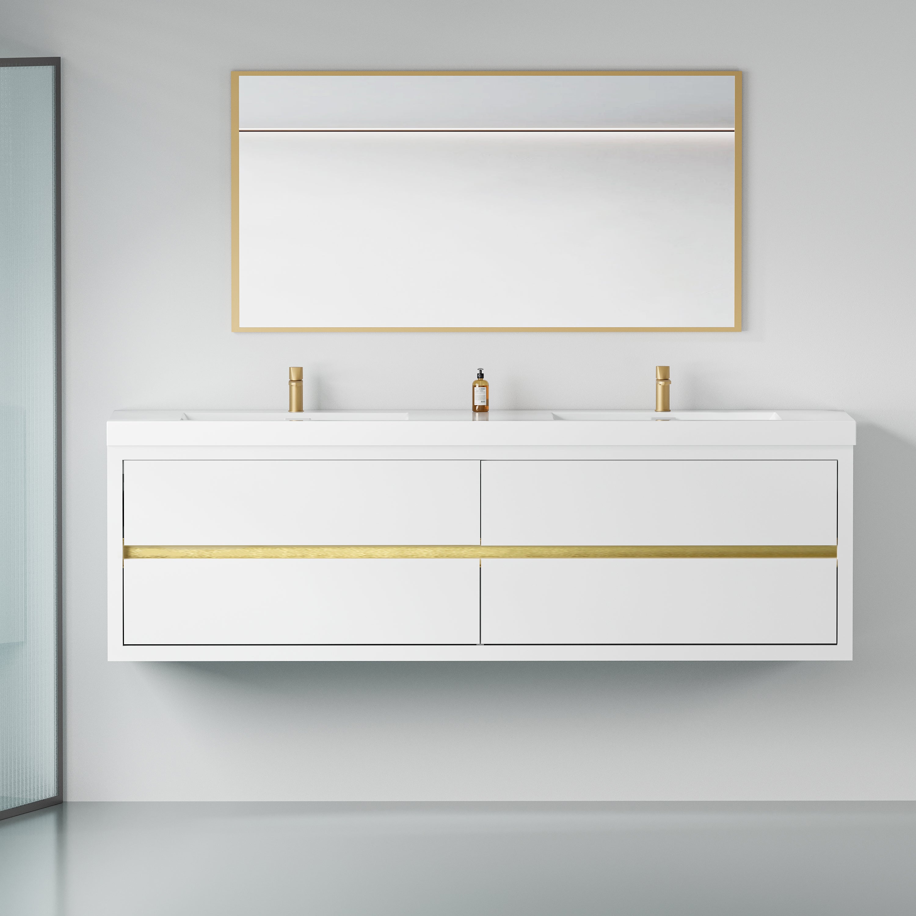 72" Wall-Mount Double Vanity with Stone Top