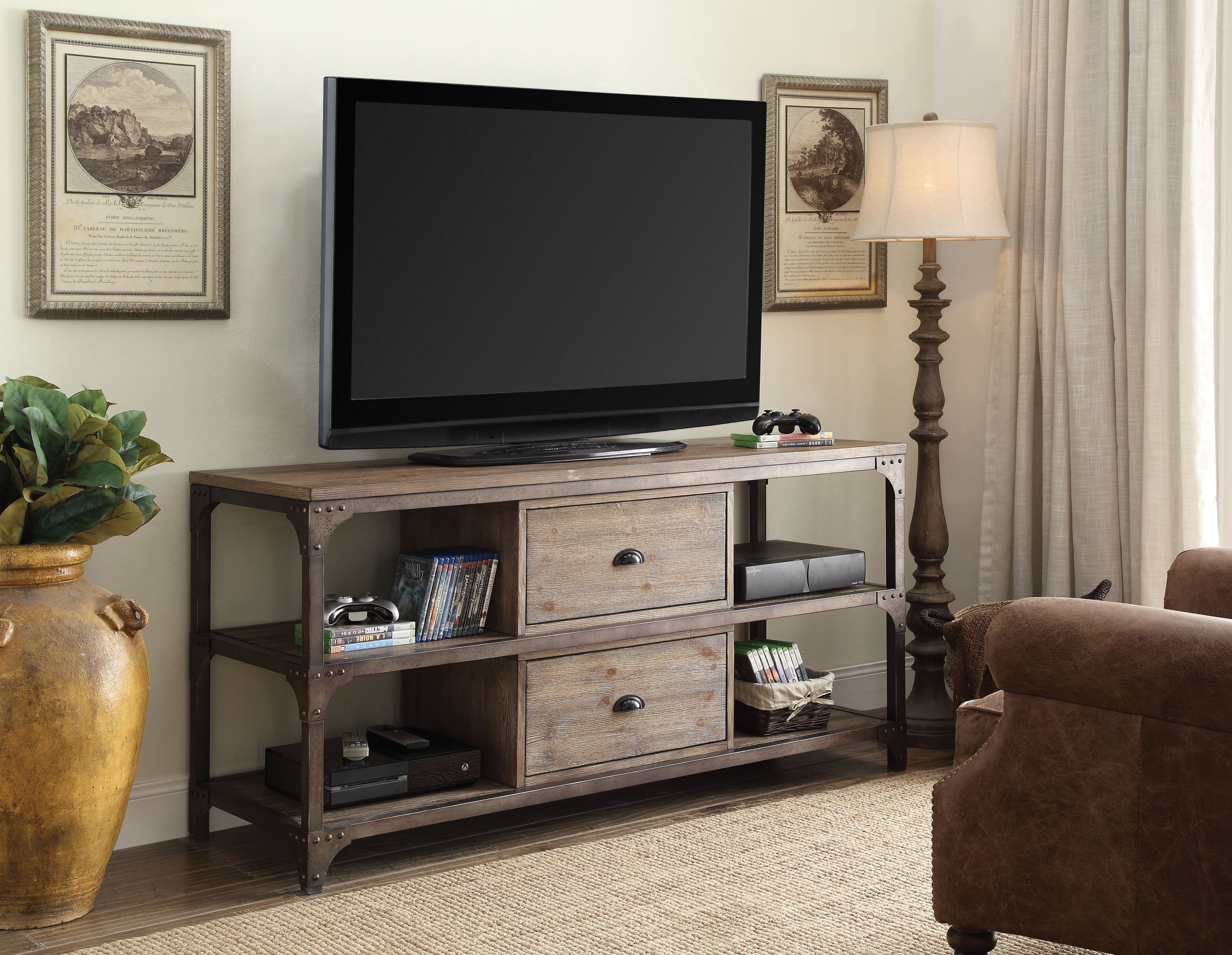 Weathered Oak & Antique Silver TV Stand | Gordon