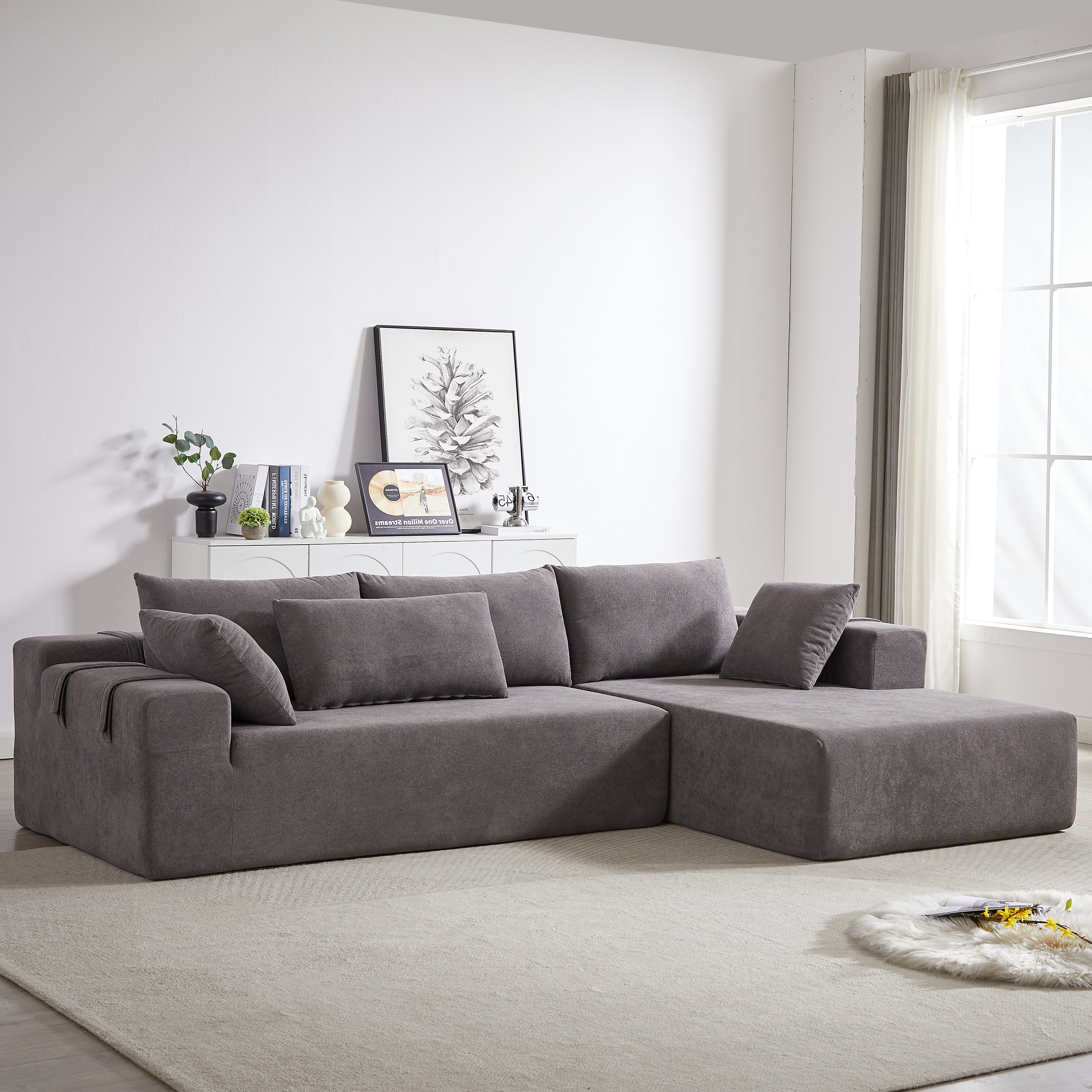 Modern Chenille Sectional Sofa: 108" L-Shaped