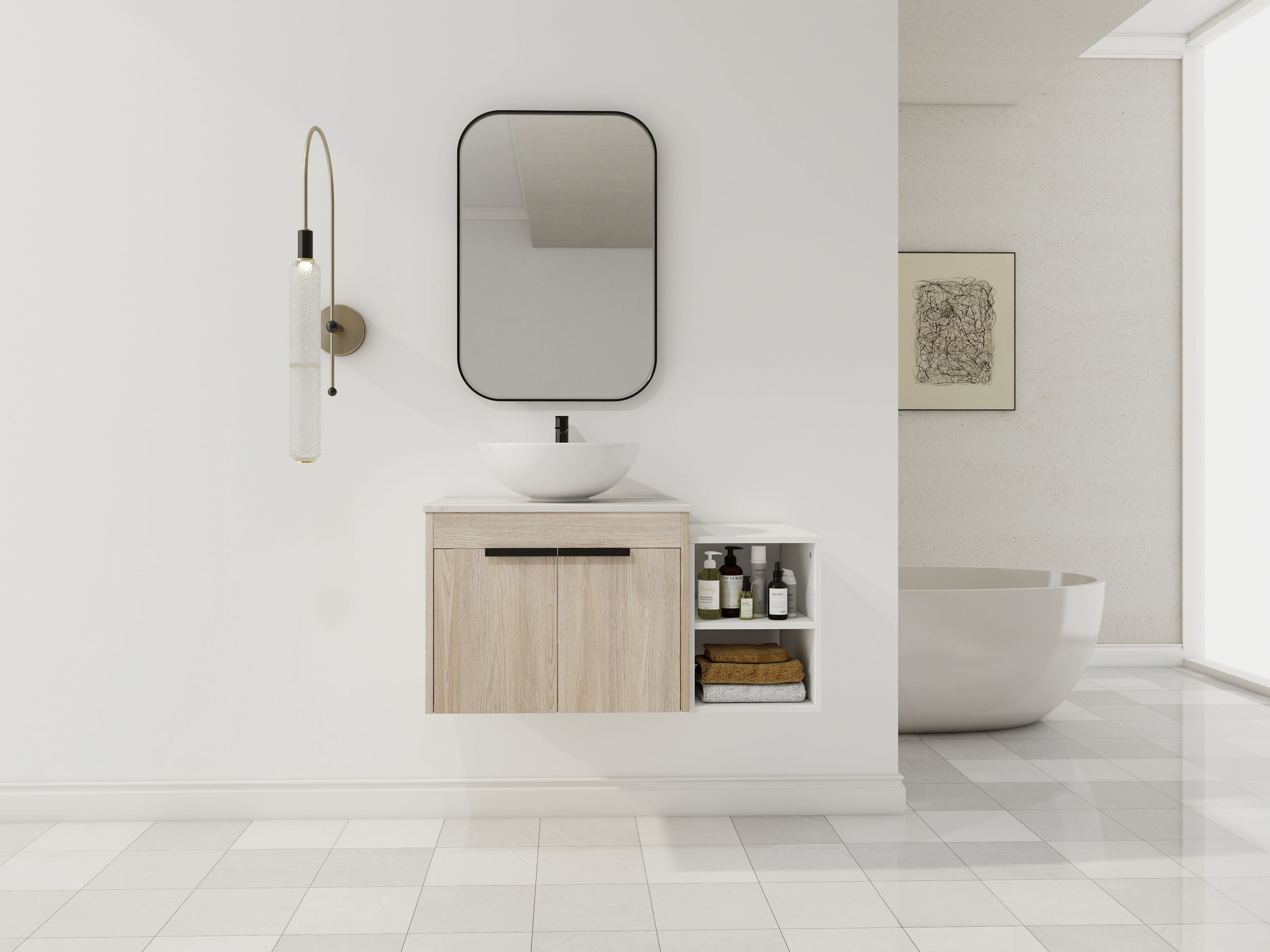 Modern Floating Bathroom Vanity with Ceramic Sink