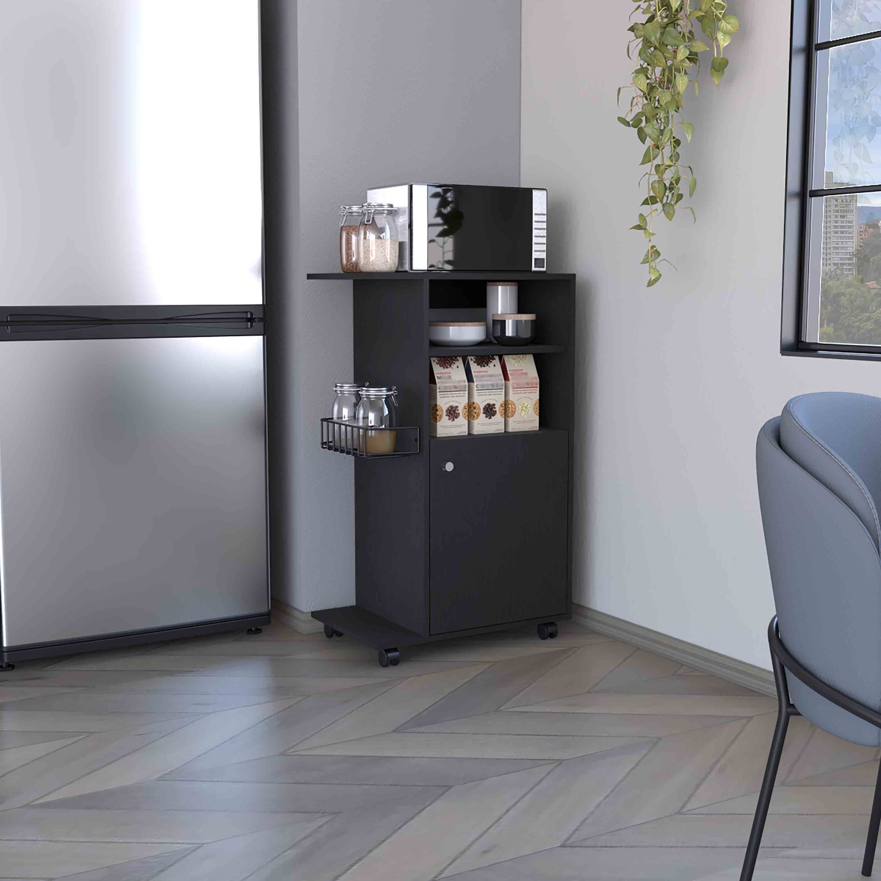 Black Kitchen Cart: Single Door, 4 Casters