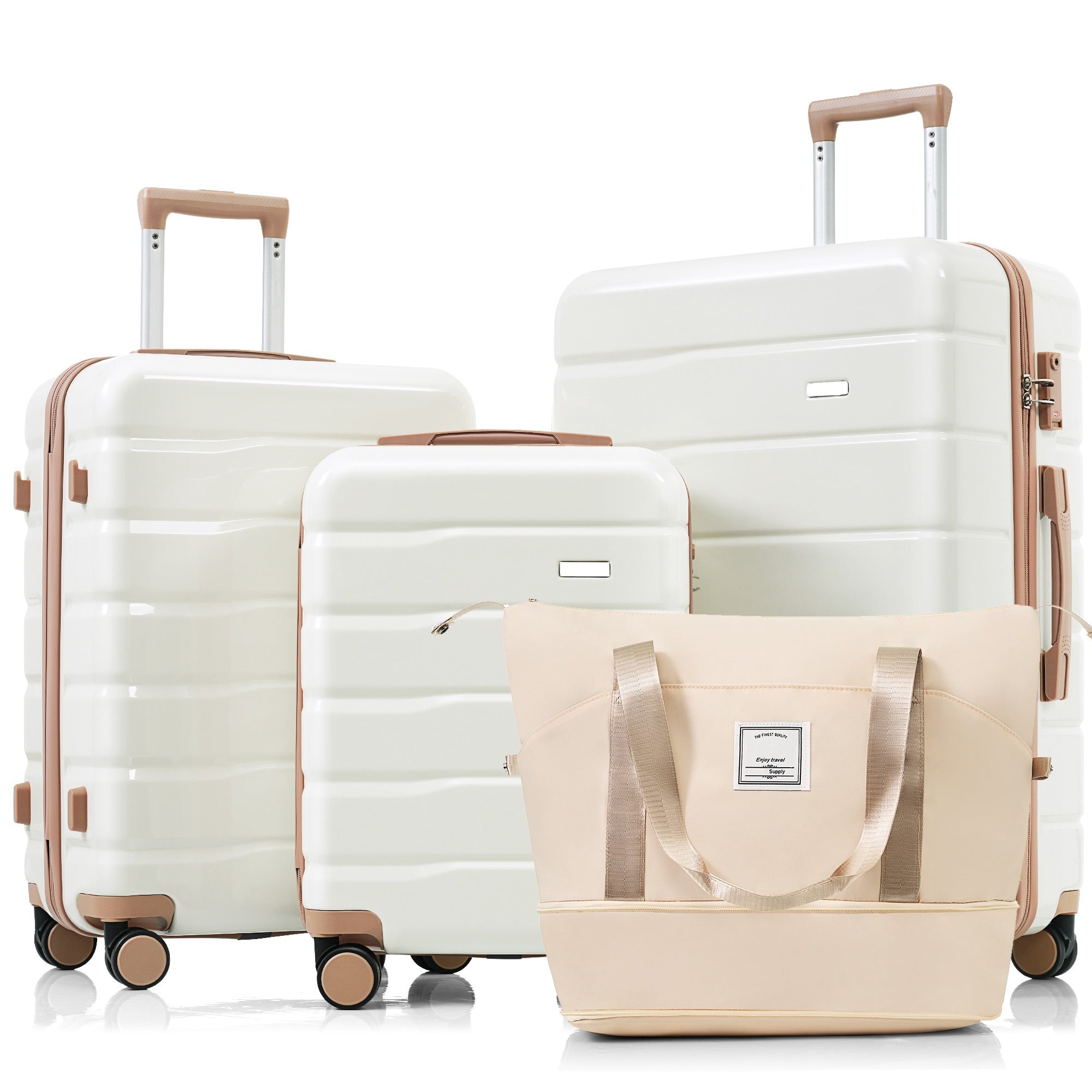 4-Piece Ivory & Gold ABS Luggage Set w/Spinner