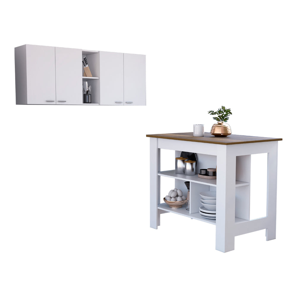 White & Walnut Kitchen Set: 7-Shelf, 4-Door