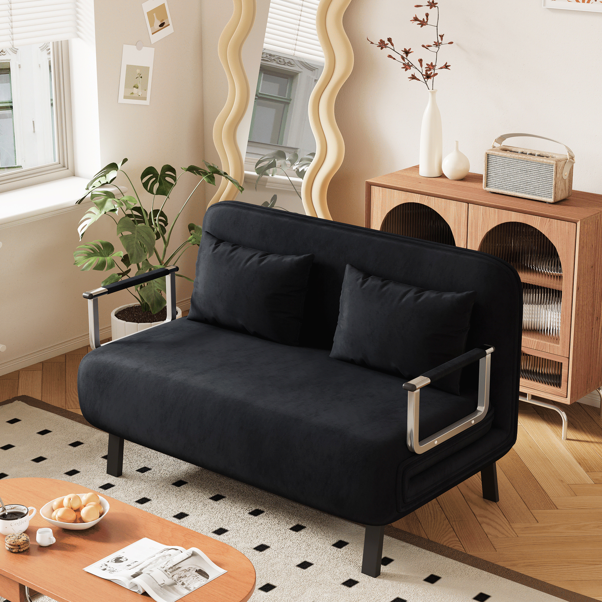Convertible Chair Bed: Tri-Fold Sofa Bed Black