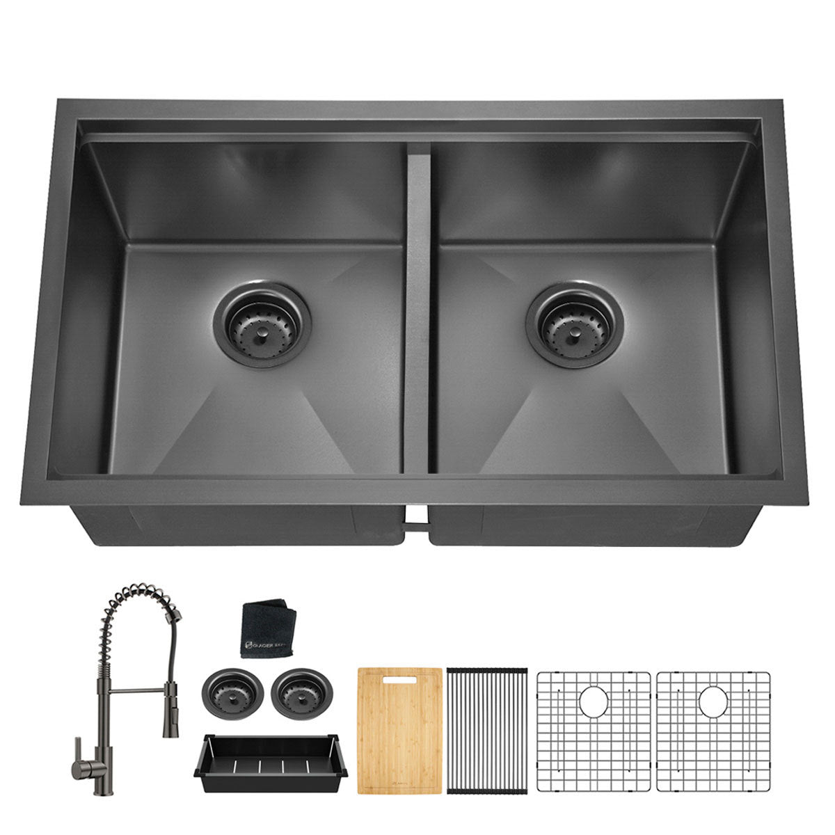 Gunmetal Black Double Kitchen Sink w/ Faucet