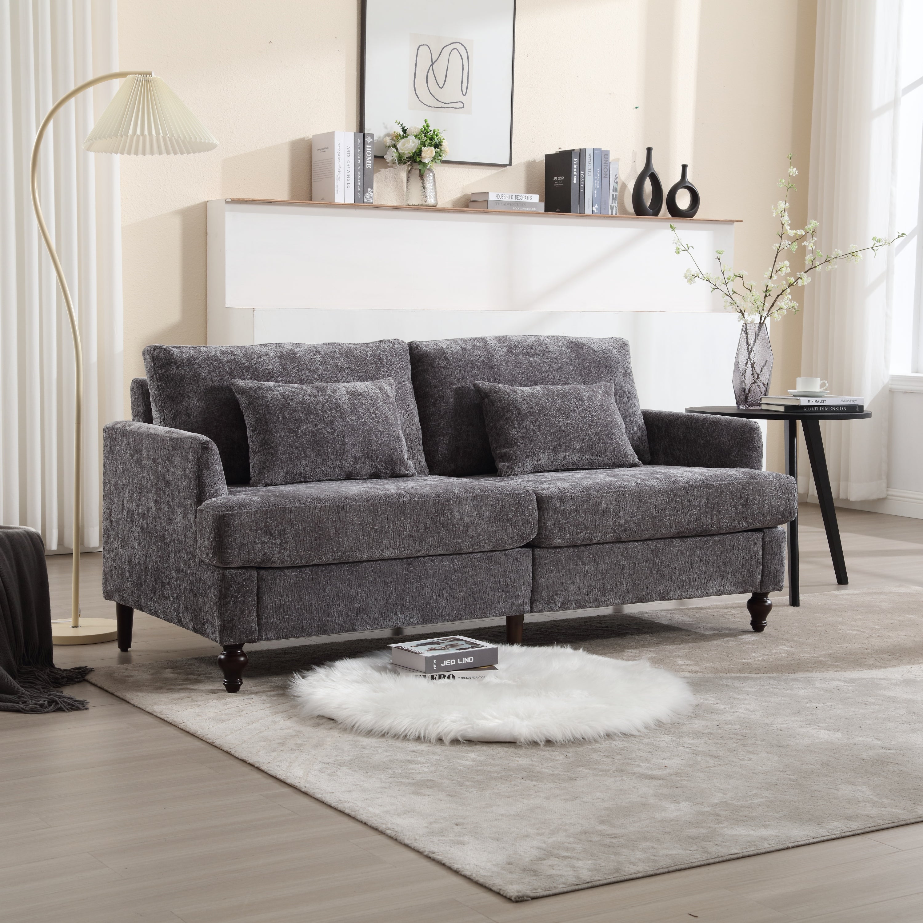 Mid-Century Modern Chenille Loveseat Sofa (Gray)