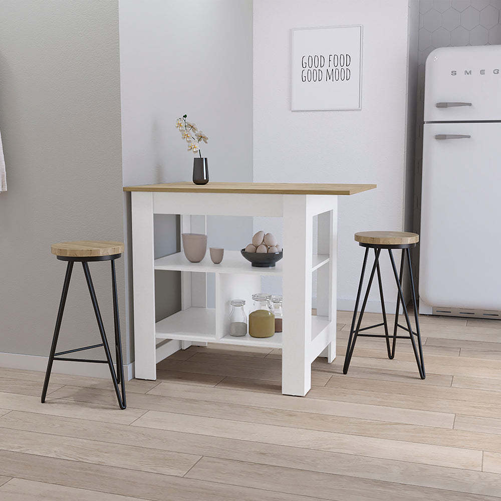 Lisbon Kitchen Island: 3-Tier Shelf & Workstation