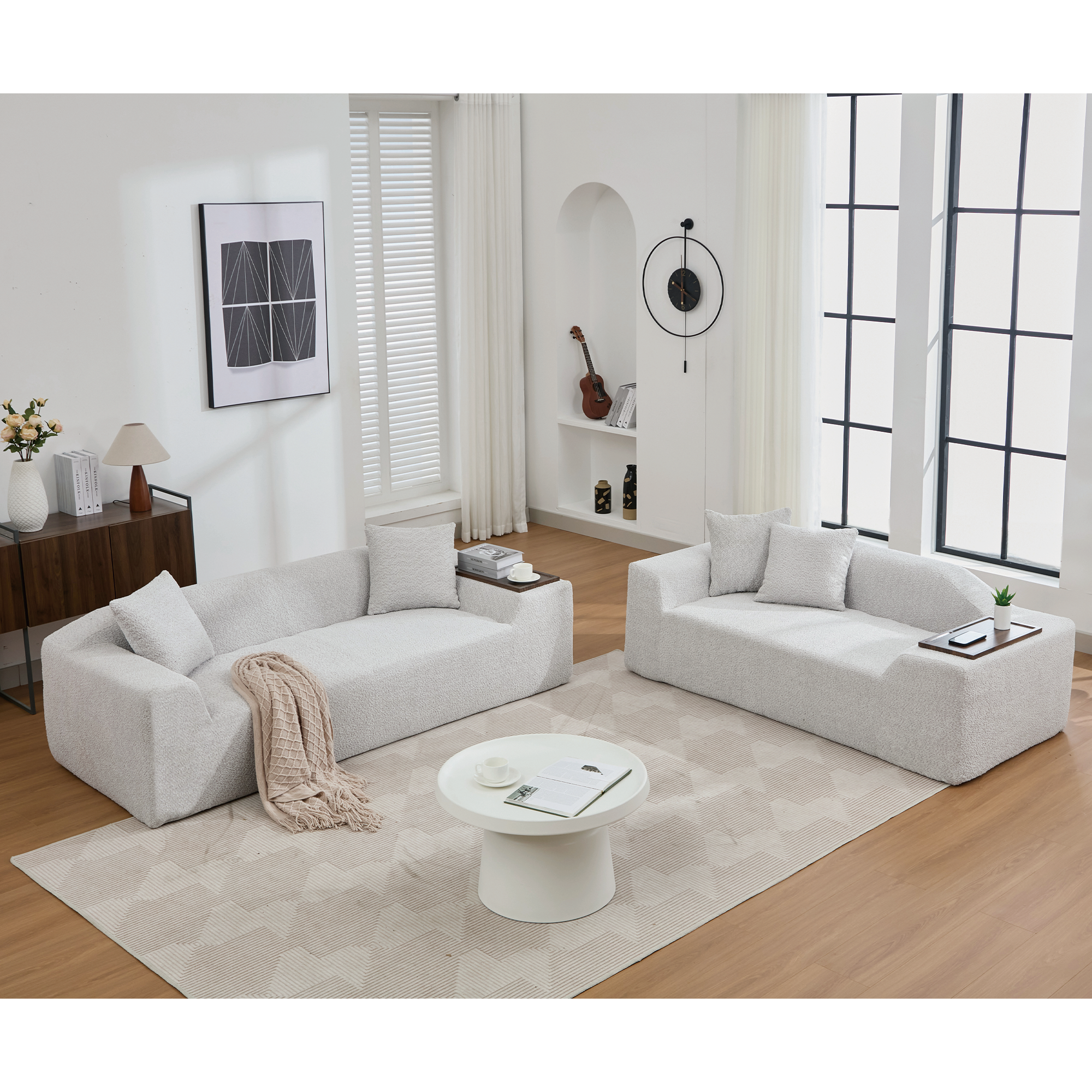 Cloud Boucle Sofa Set: 3+2 Seater & Table
