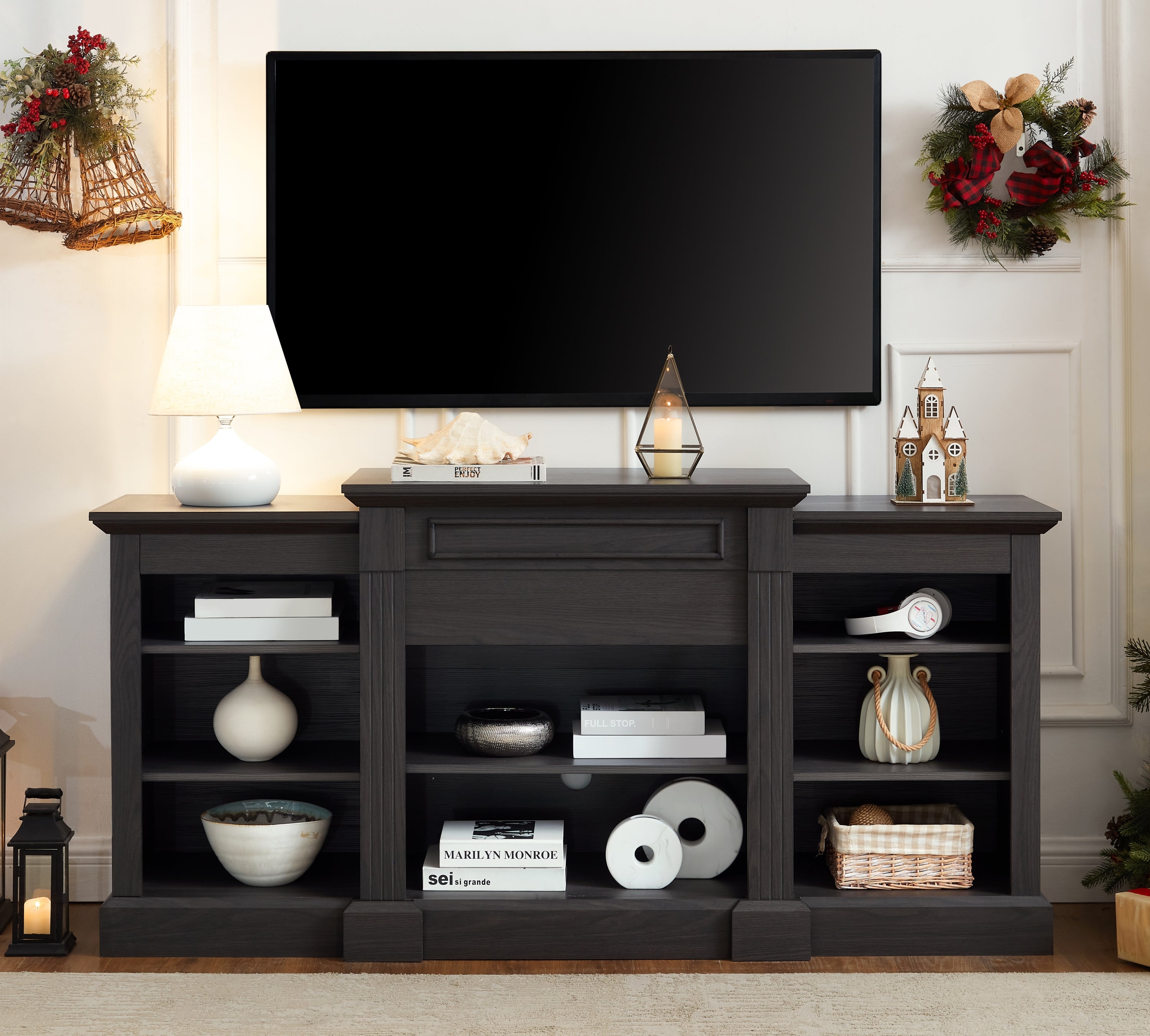 Modern Grey Media Console Table, 65.75" TV Stand w/ Cabinet