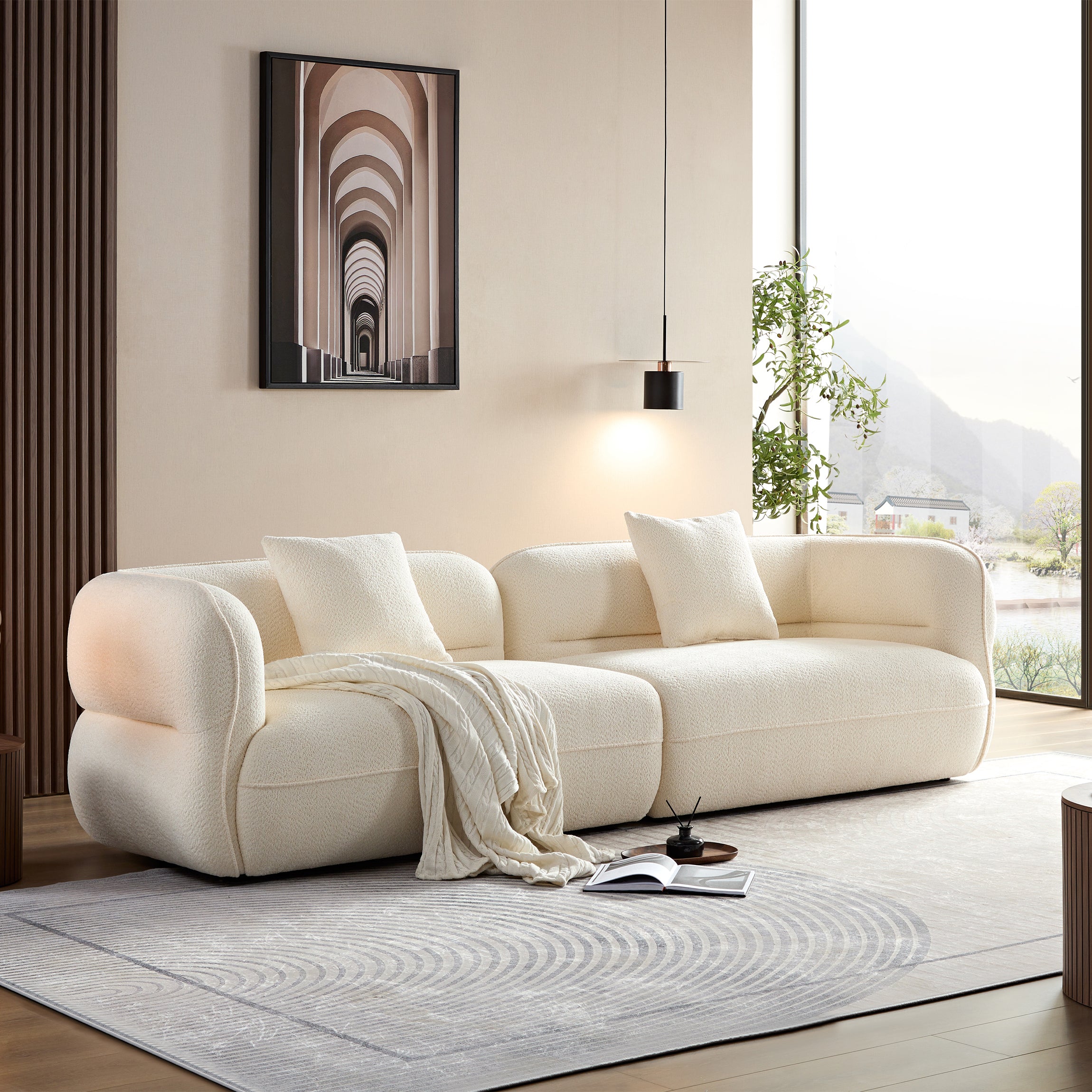 Durable White Sectional Sofa: Solid Wood & Foam