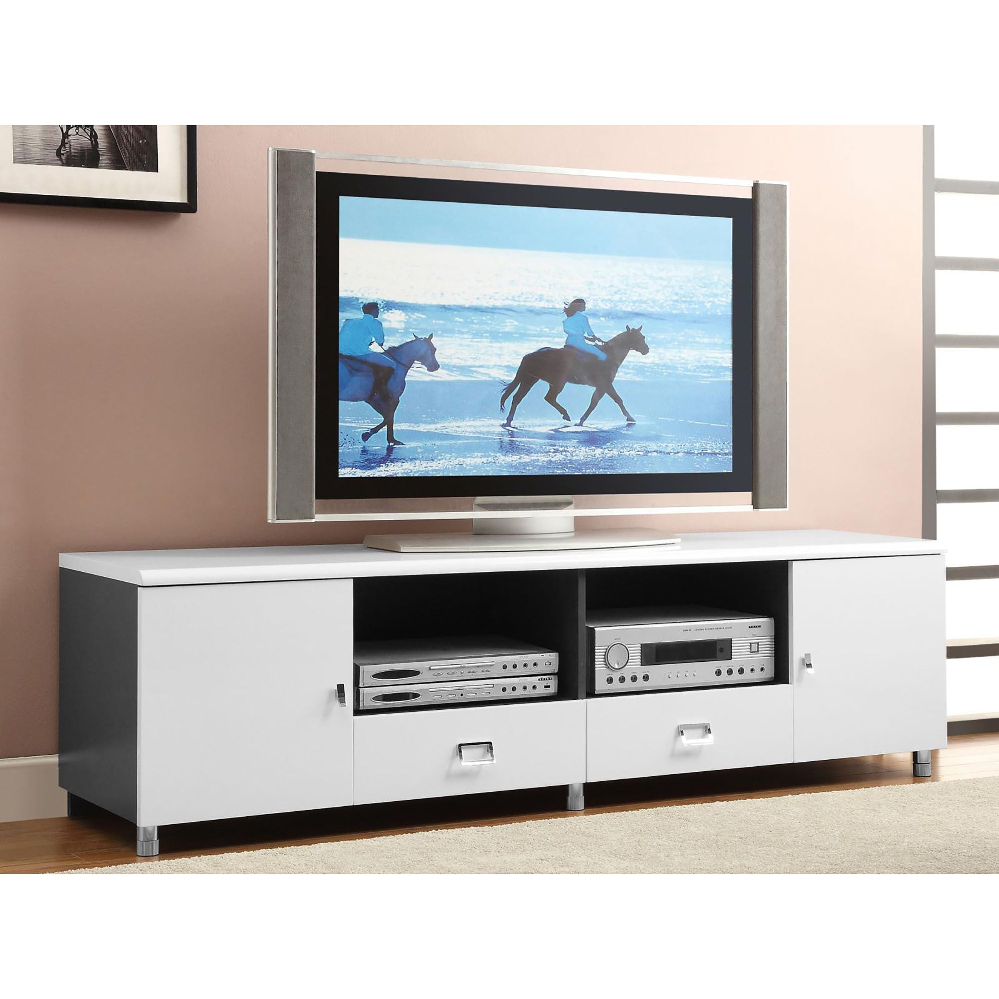Modern White & Grey 2-Drawer TV Console Stand