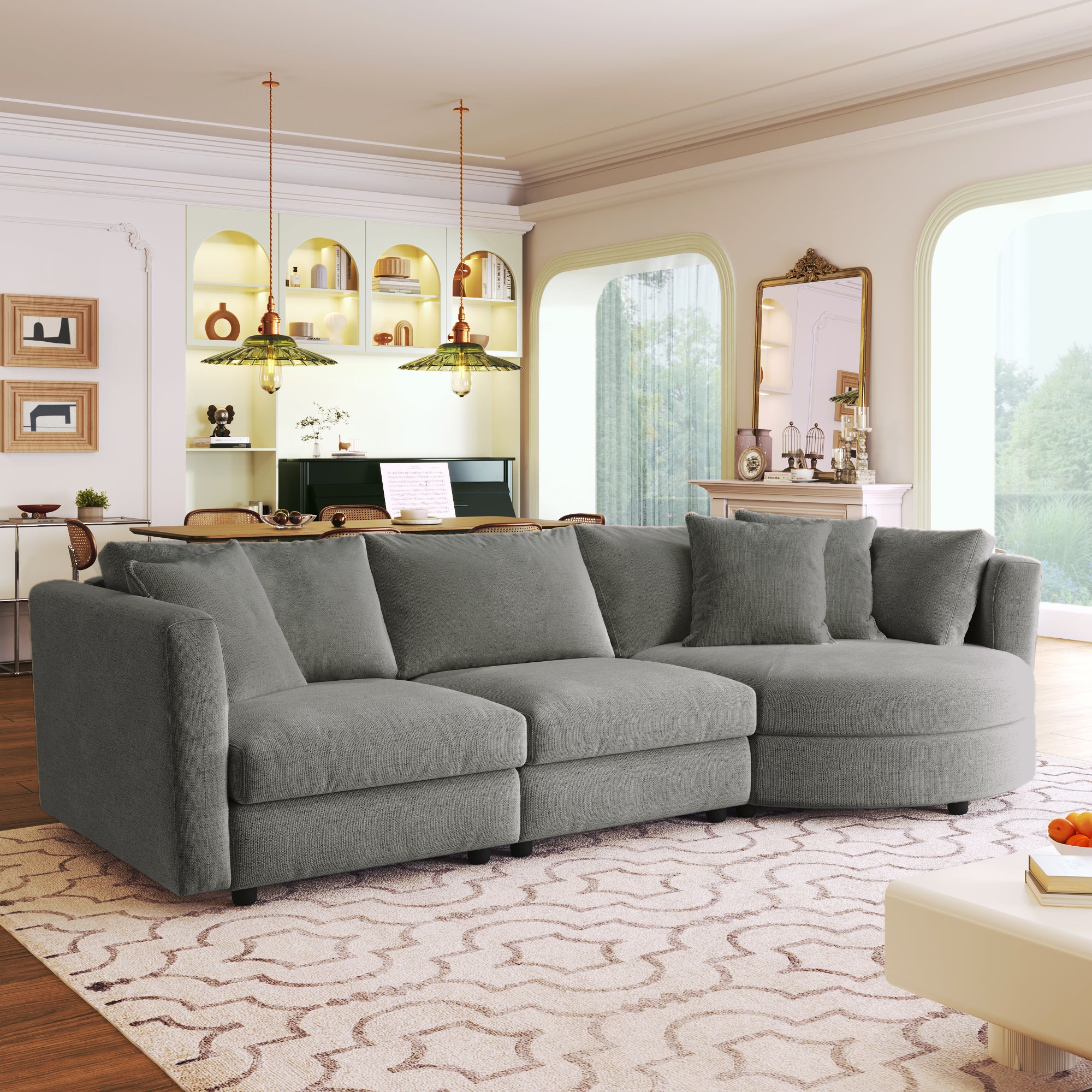 Curved Sofa: 3-Piece Indoor Cushioned Set