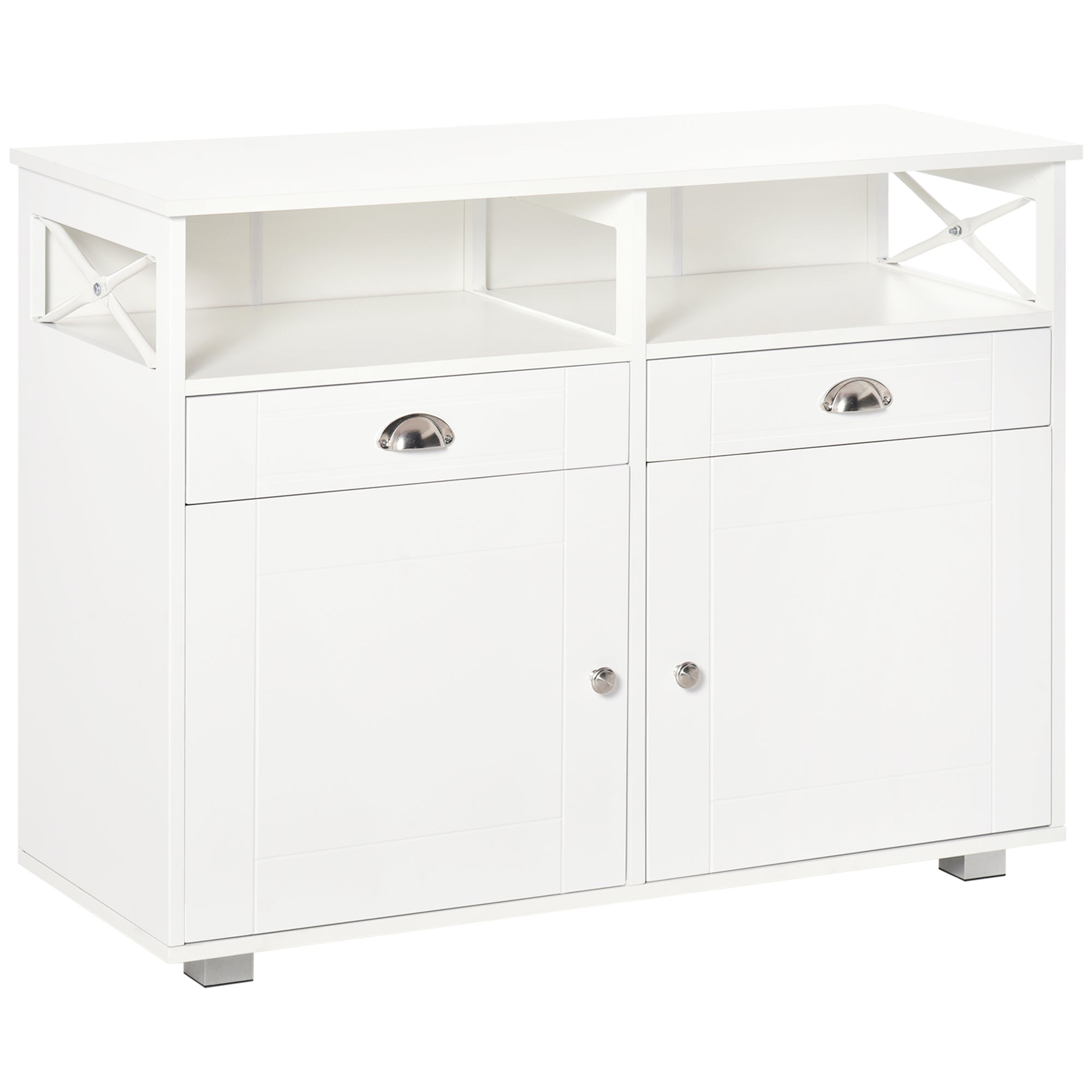 White Sideboard Buffet Cabinet with Drawers & Tabletop