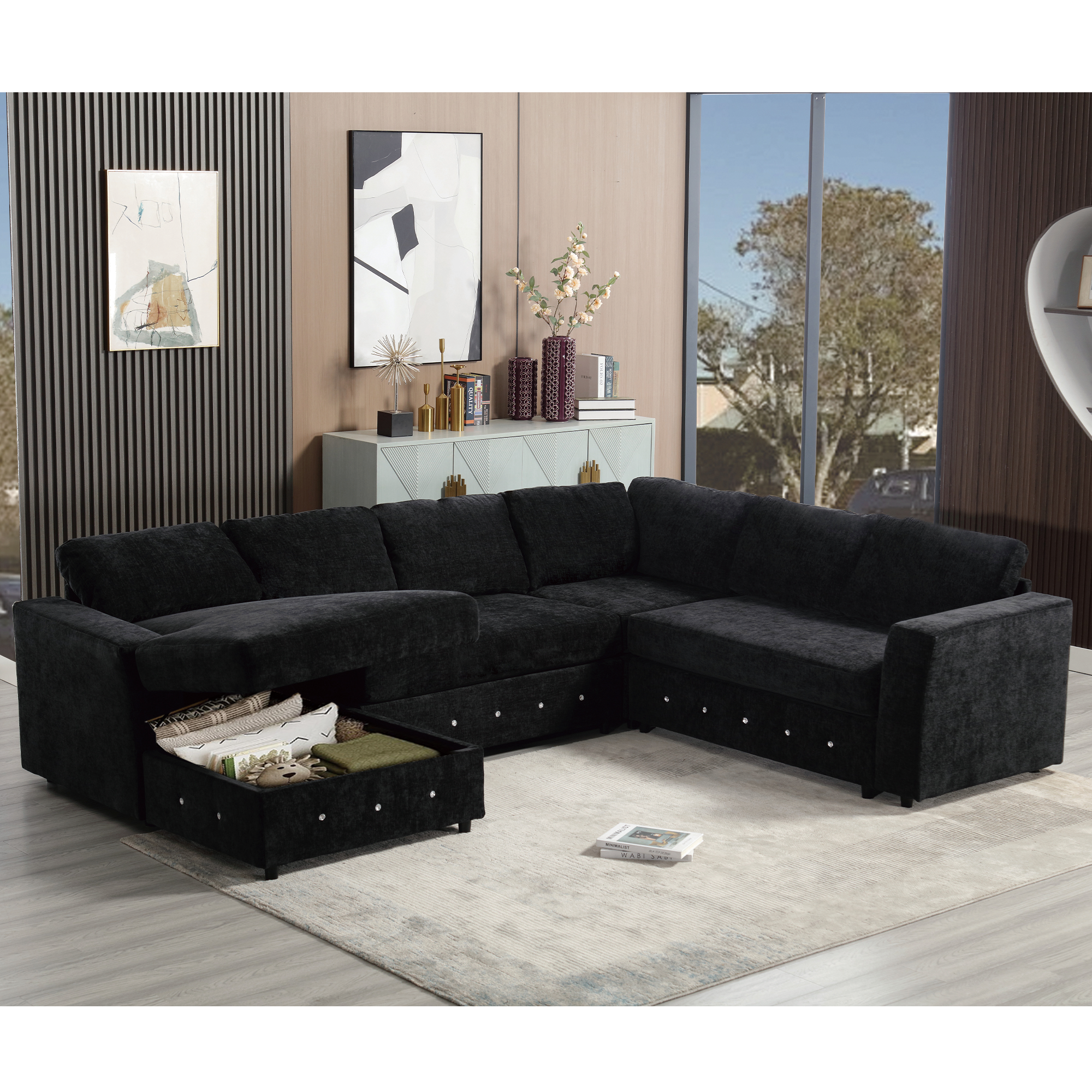 110" Sectional Sofa: Modern U-Shaped Chaise Lounge