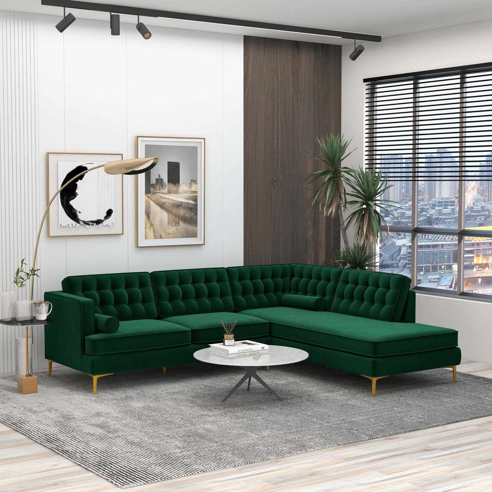 Brooke Green Sectional Sofa: Right-Facing