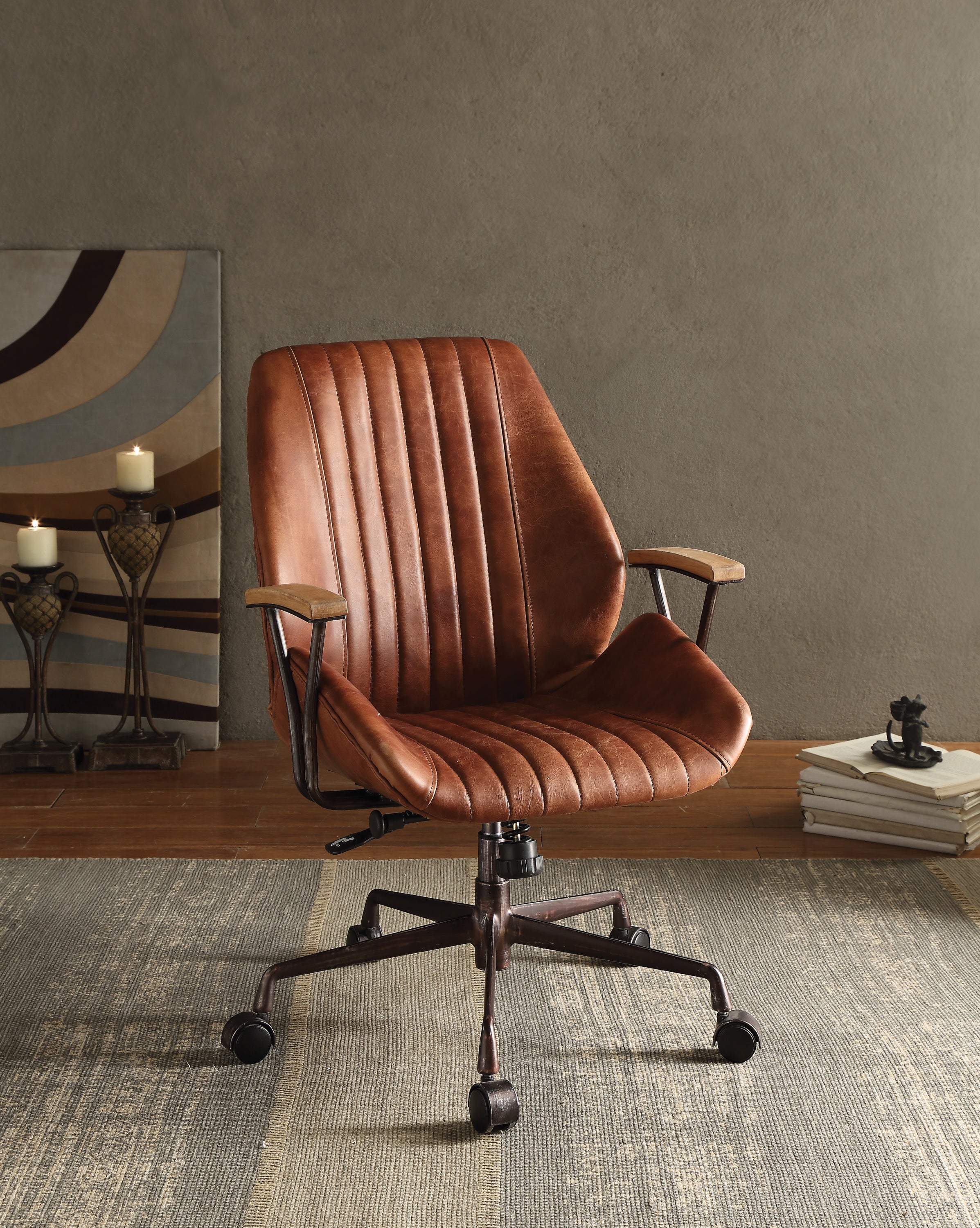 Brancaster Cocoa Leather Office Chair | Aluminum Base