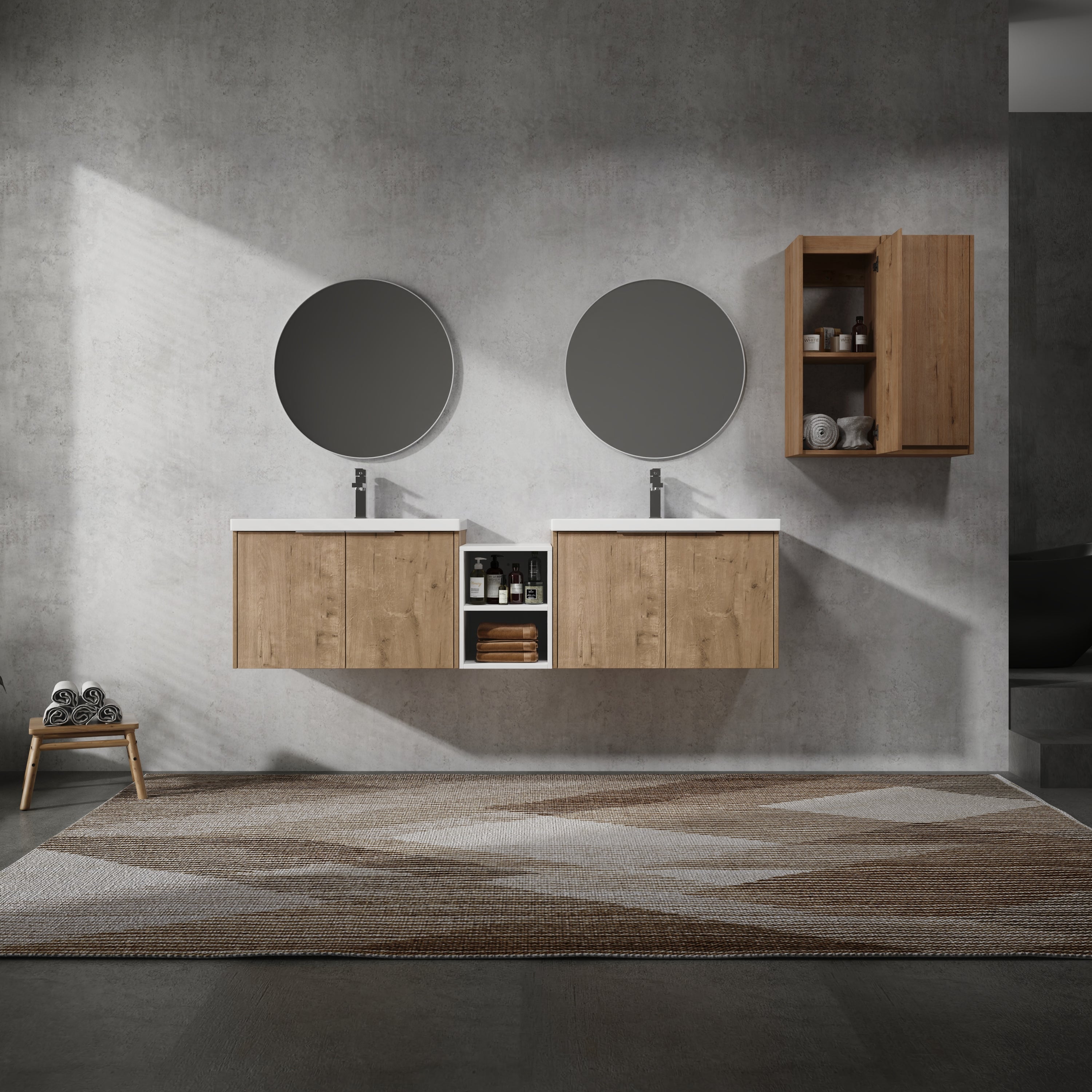 72" Wall-Mount Bathroom Vanity with Sink & Cabinets