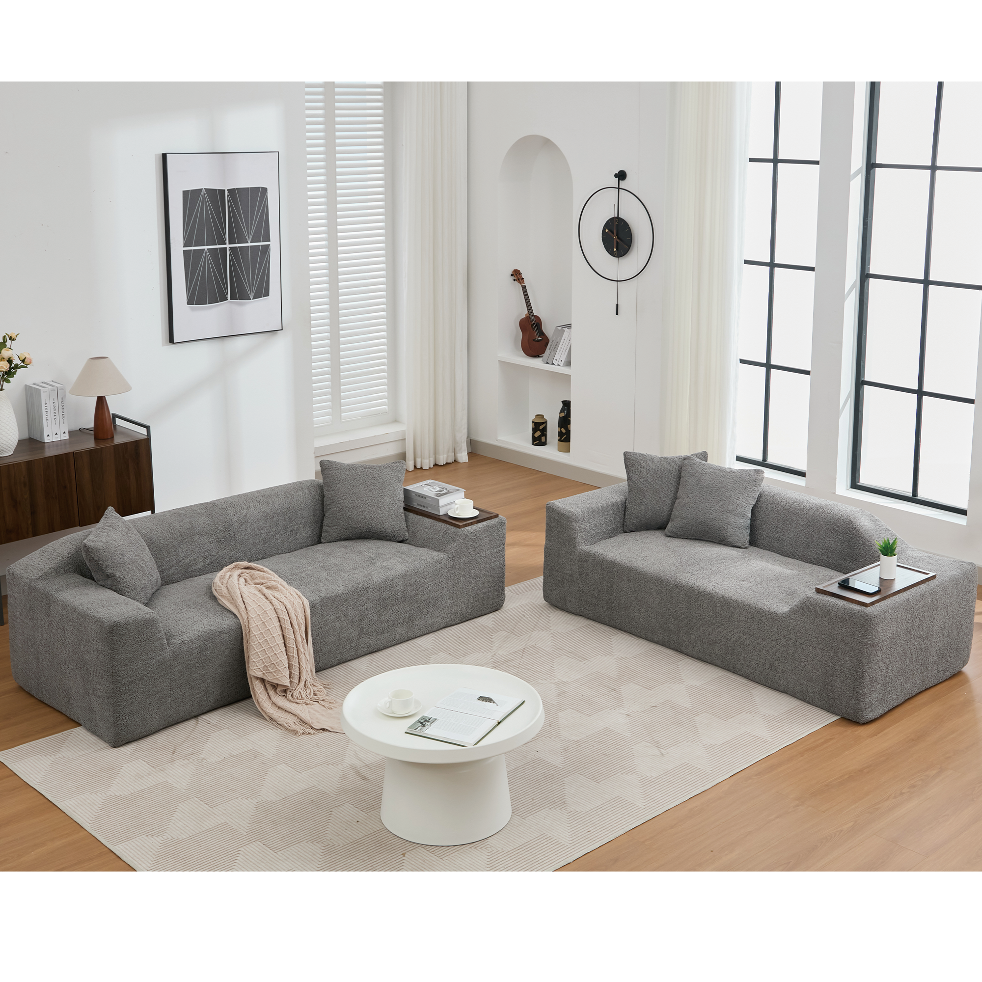 Cloud Boucle Sofa Set: 3+2 Seater & Table