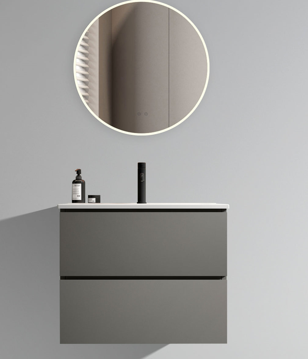 Space Gray Floating Vanity: 24" Modern Bathroom Sink