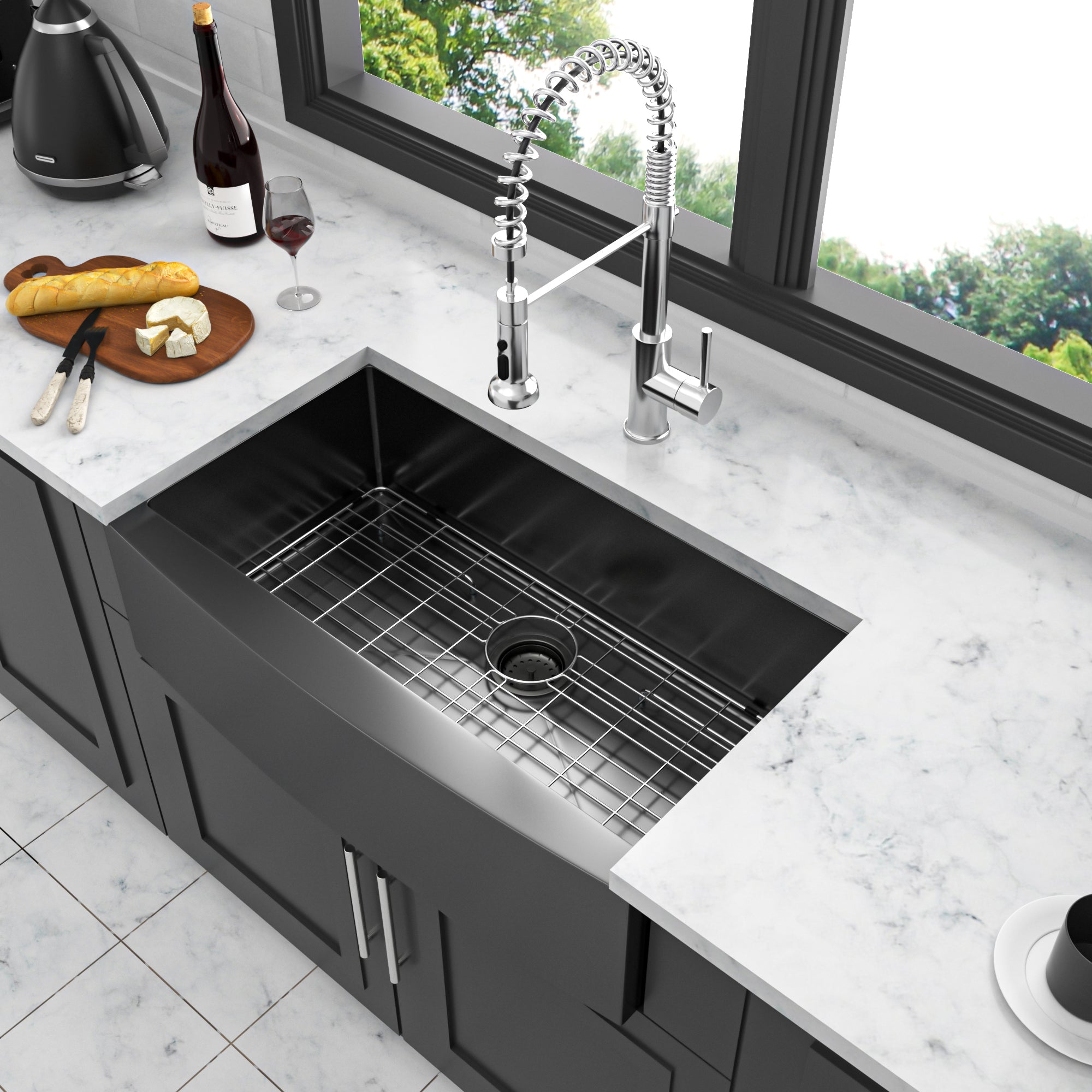 36" Gunmetal Black Farmhouse Kitchen Sink