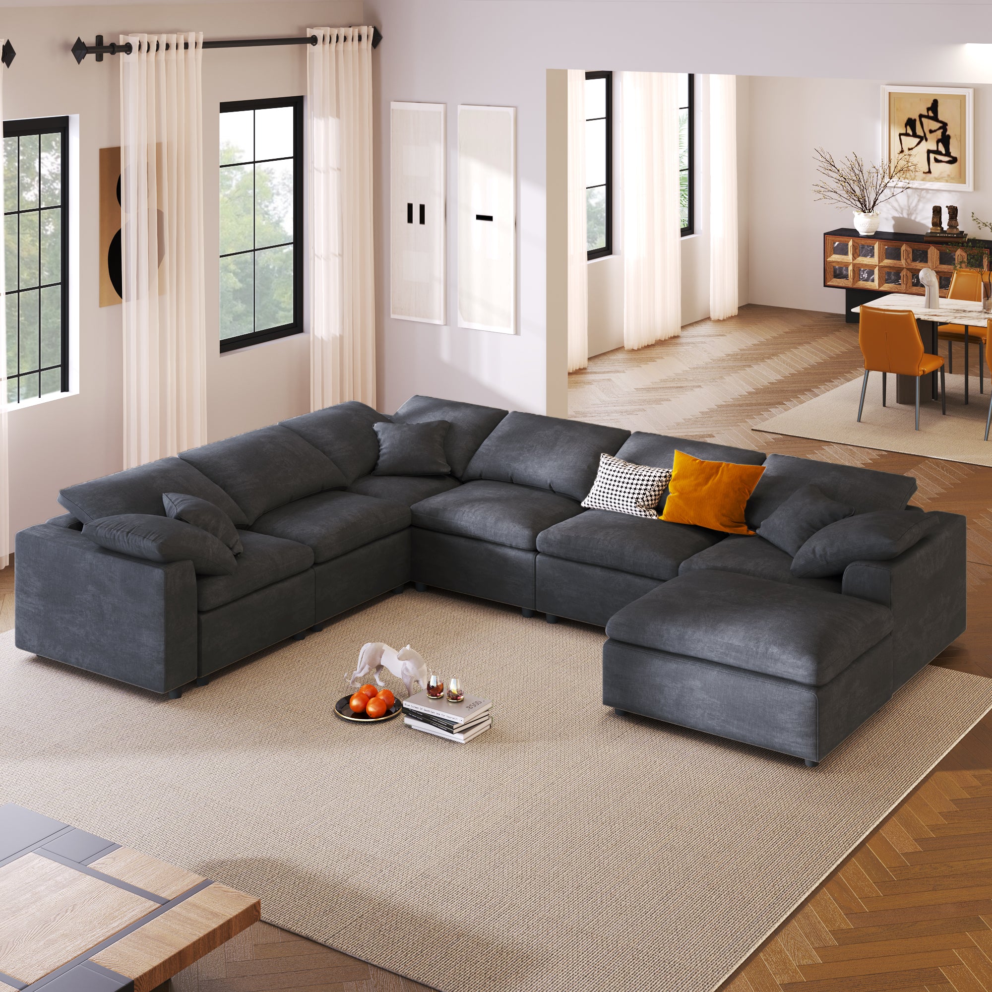 Oversized Modular Sectional Sofa w/ Ottoman | L-Shaped Corner Sofa