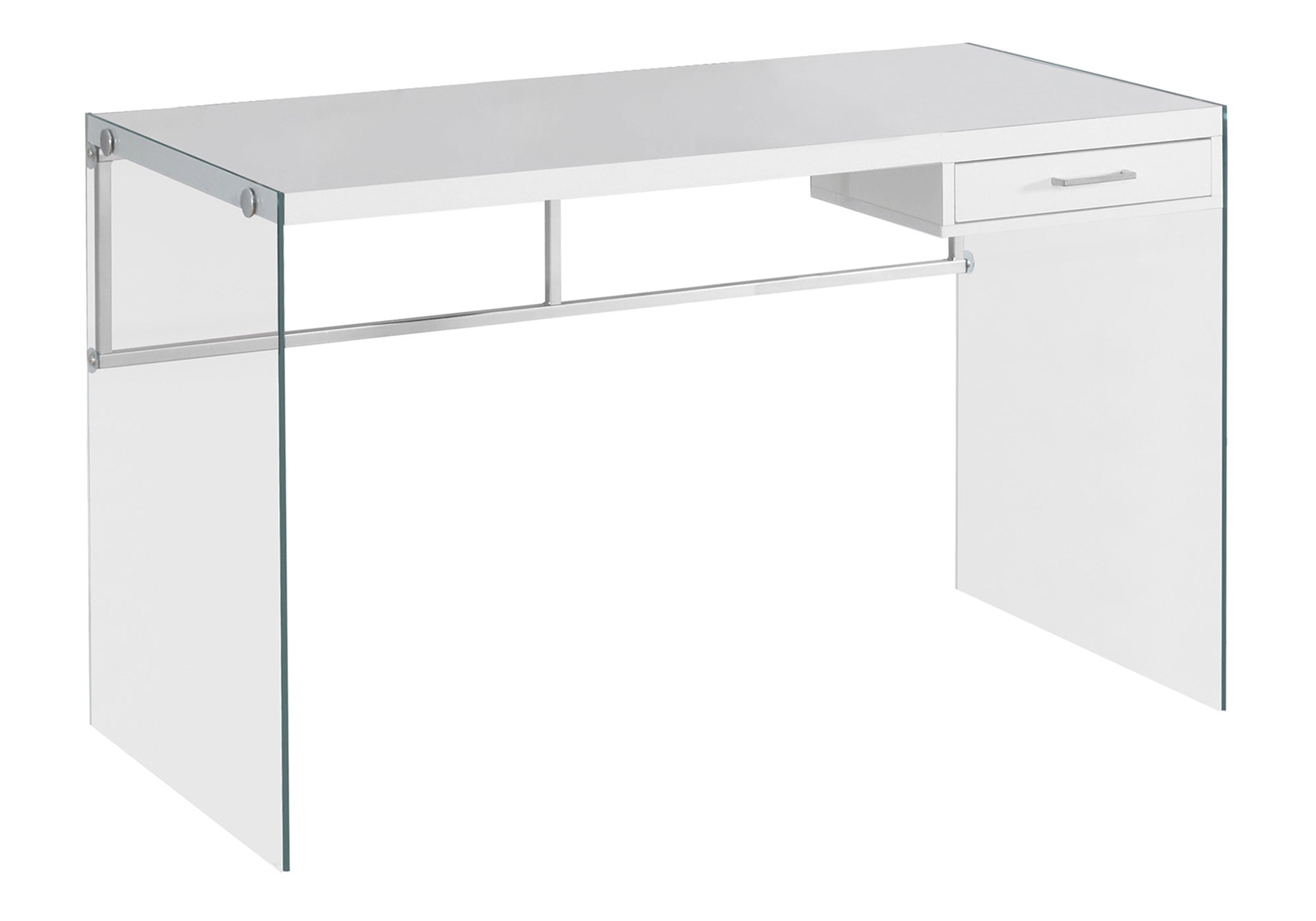 Modern White Computer Desk w/ Drawers & Glass Top (48")