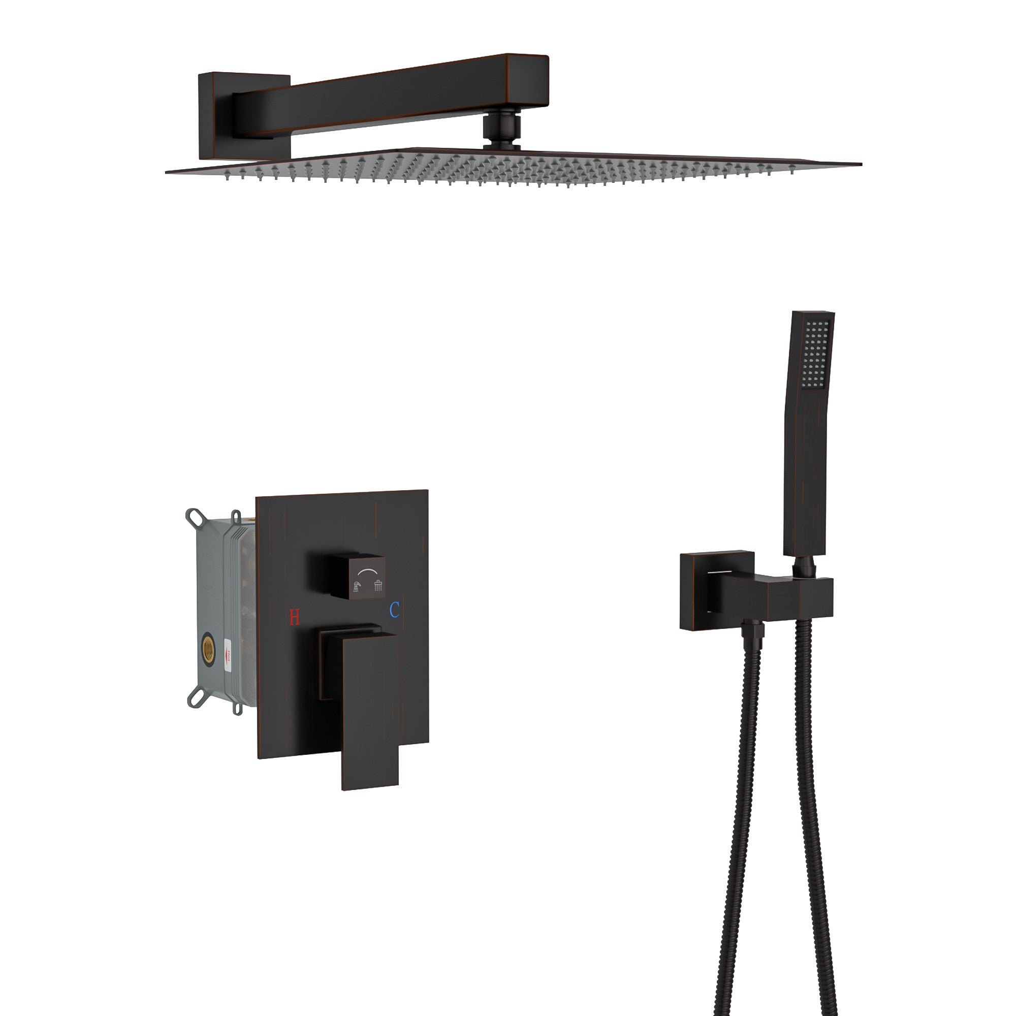 12" Square Dual Shower Head System - Oil Rubbed Bronze