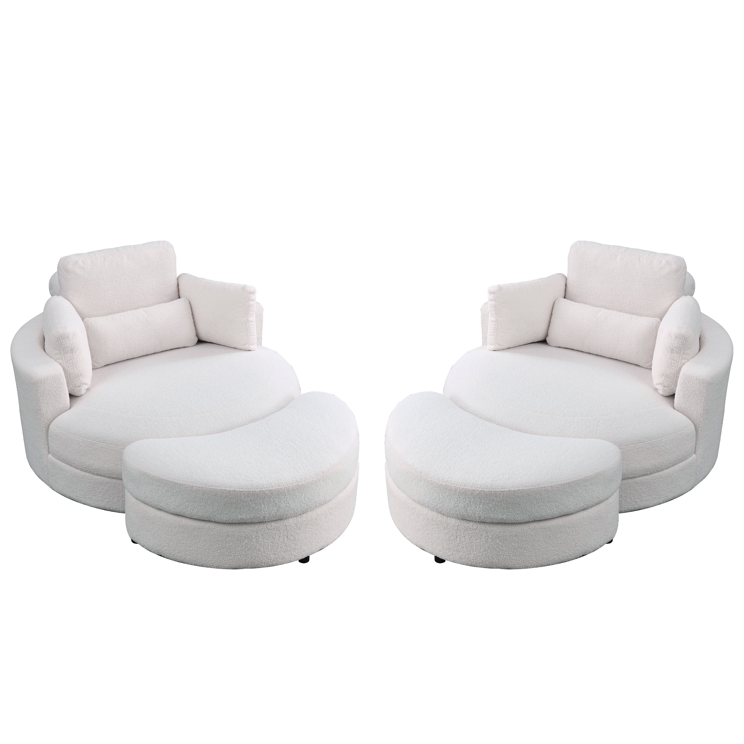 Modern Round Sofa with Ottoman & Pillows (2-Piece Set)