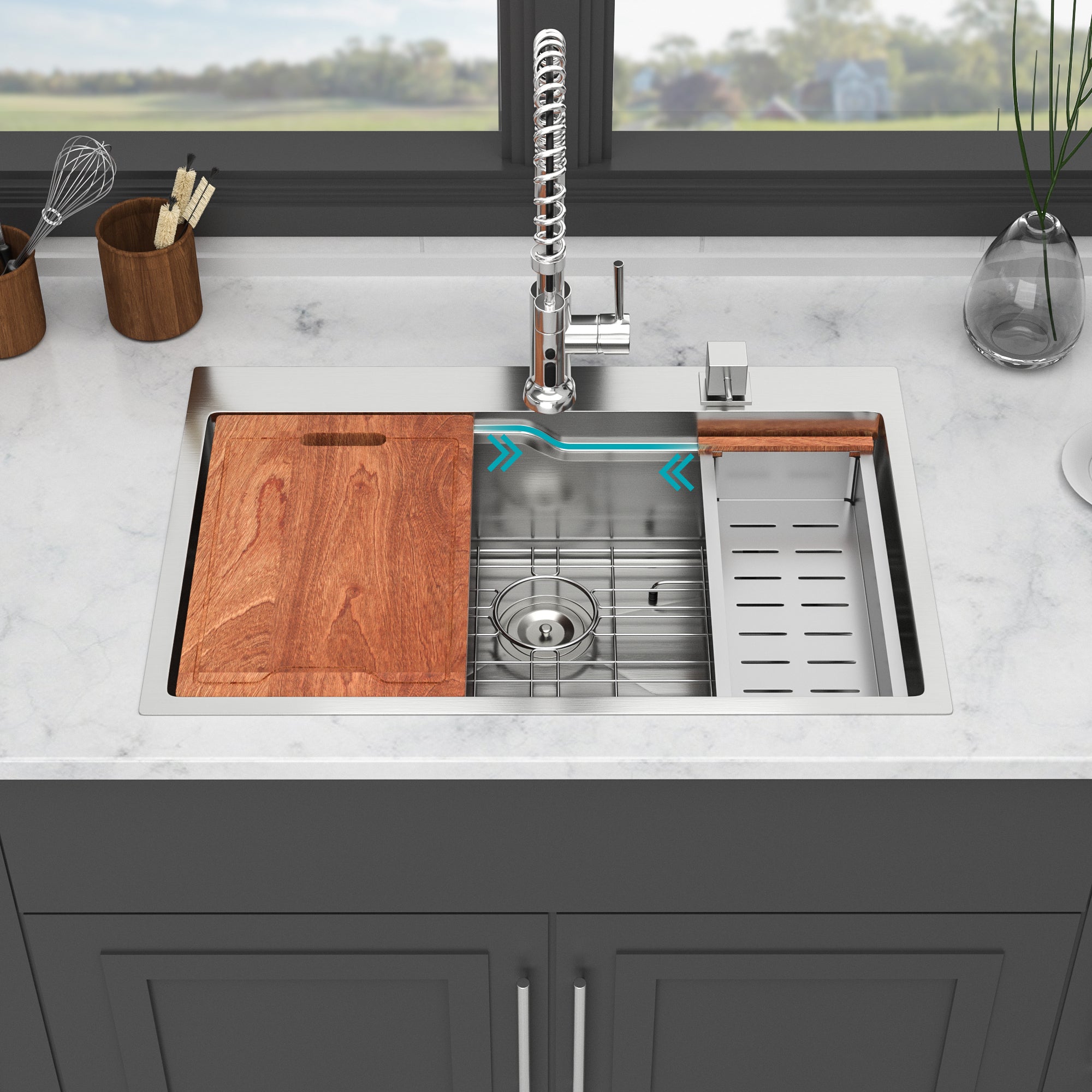 33" Stainless Steel Kitchen Sink Workstation