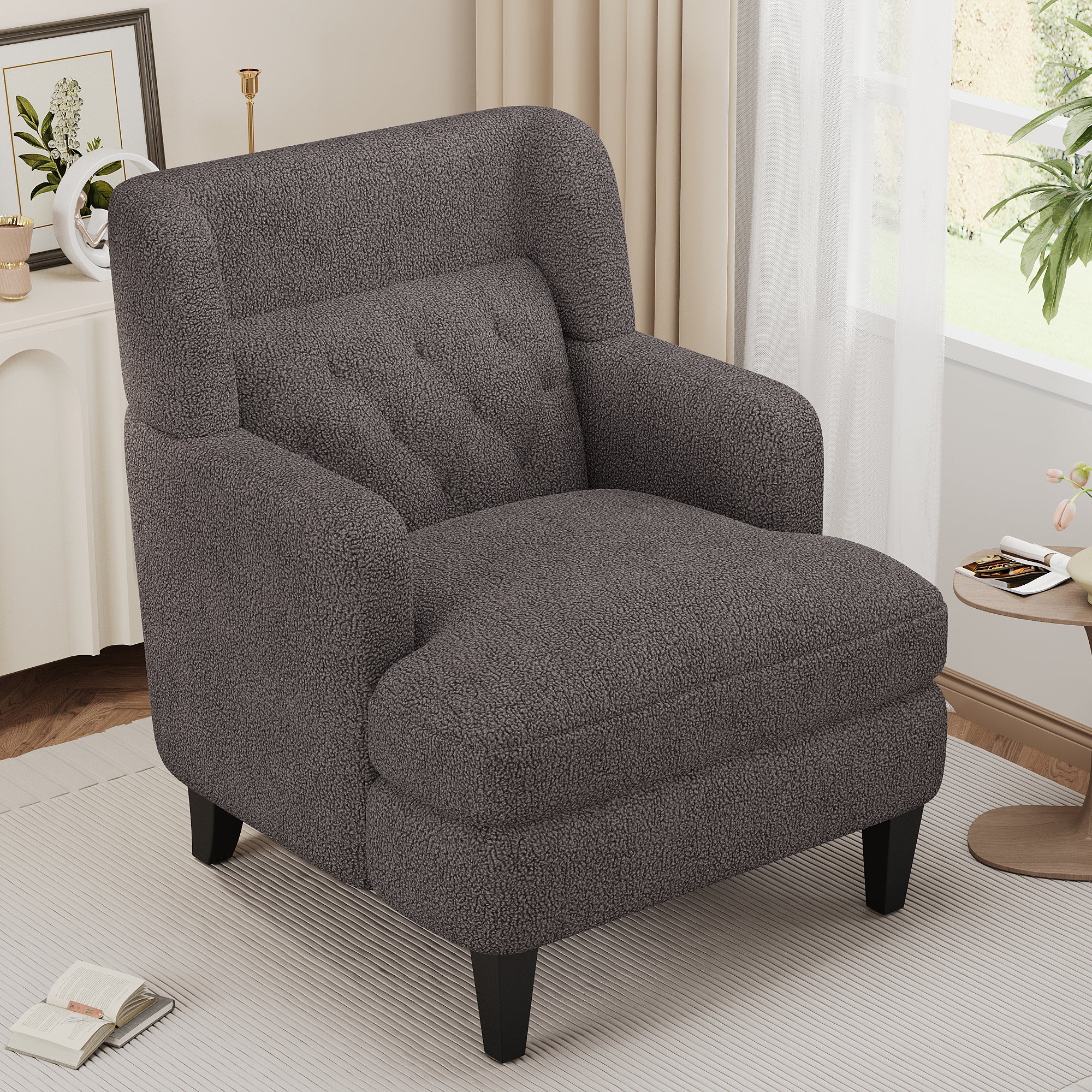 Russet Brown Tufted Accent Chair: Living Room & Bedroom