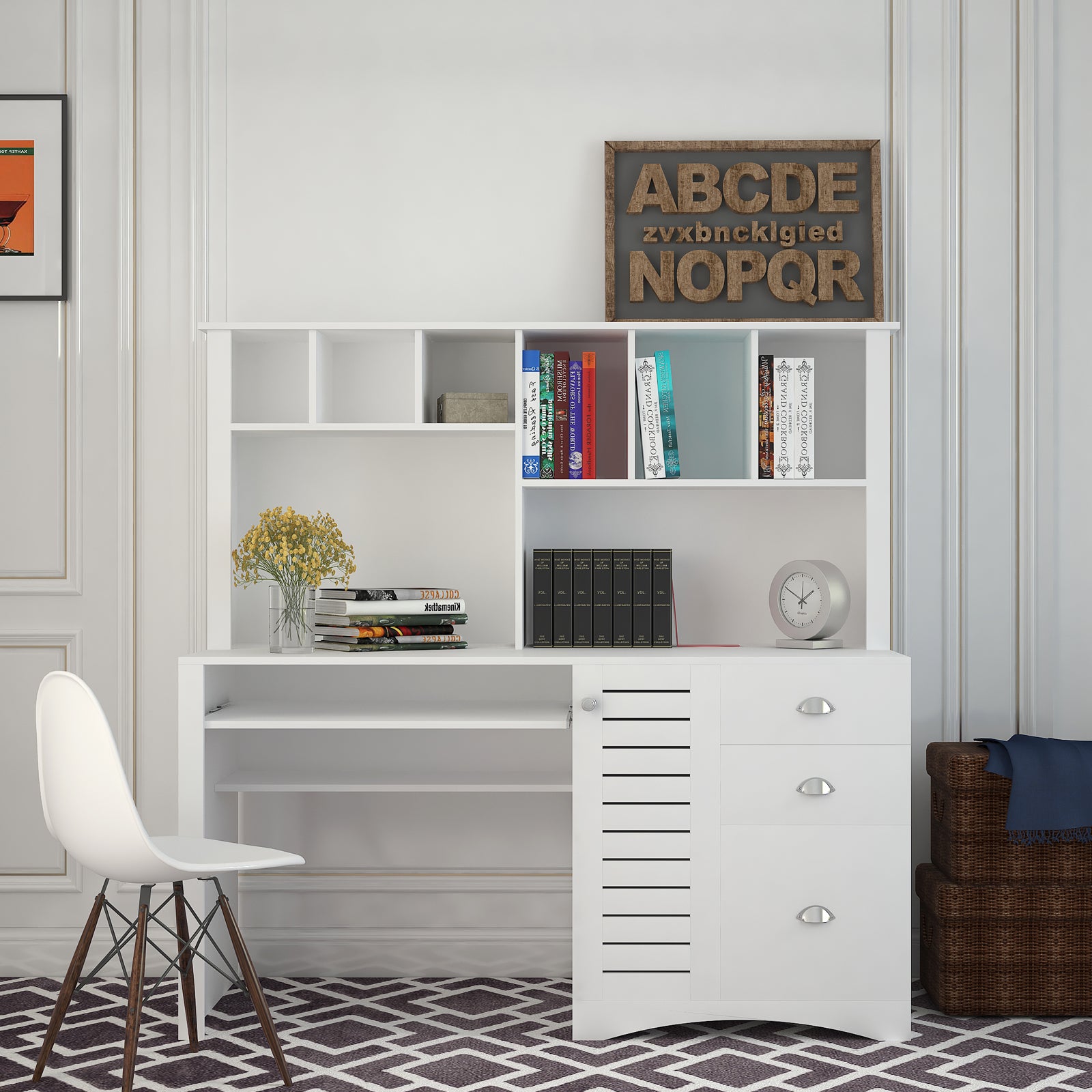 White Home Office Desk with Hutch | Computer Desk