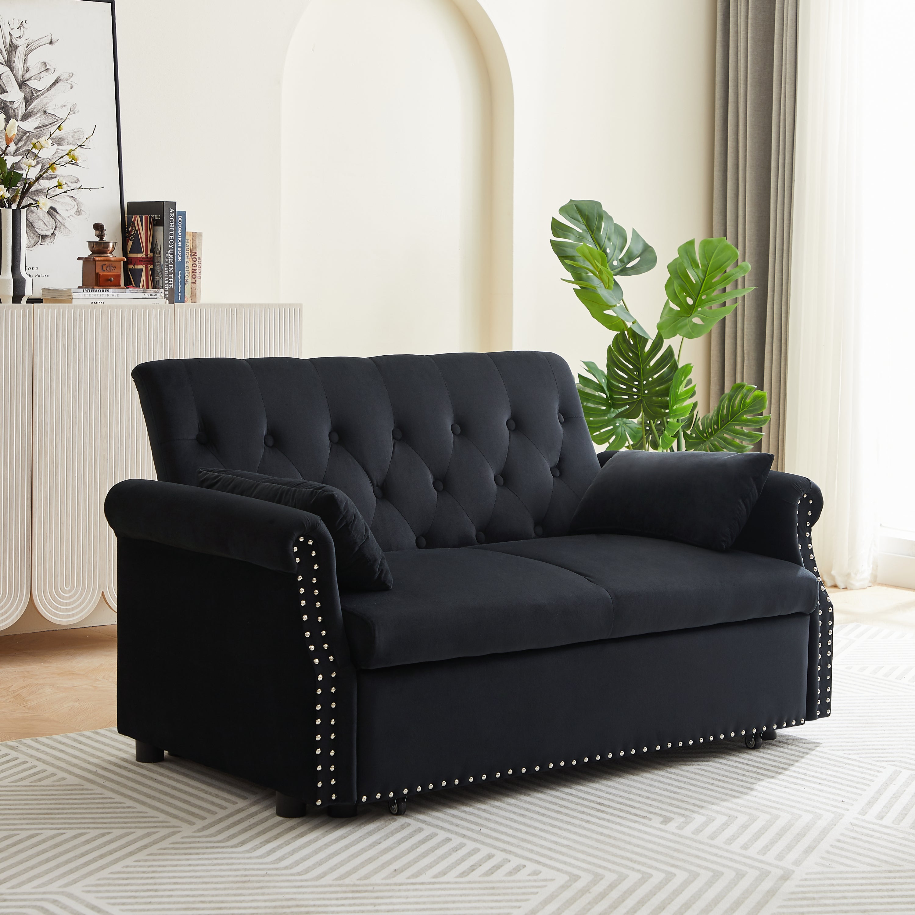 Artemax 55" Velvet Convertible Loveseat Sofa