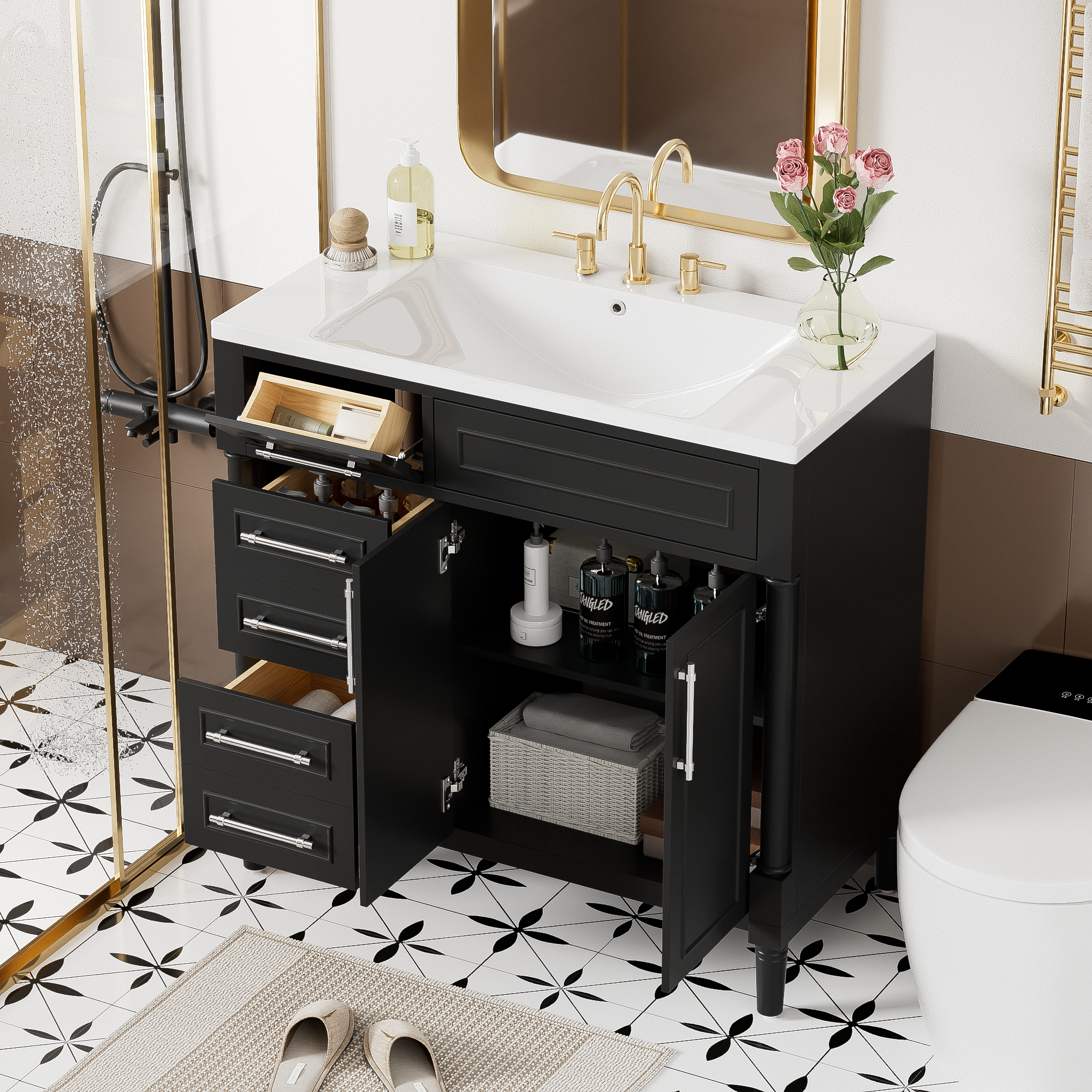 36" Bathroom Vanity: Resin Sink, 2 Drawers