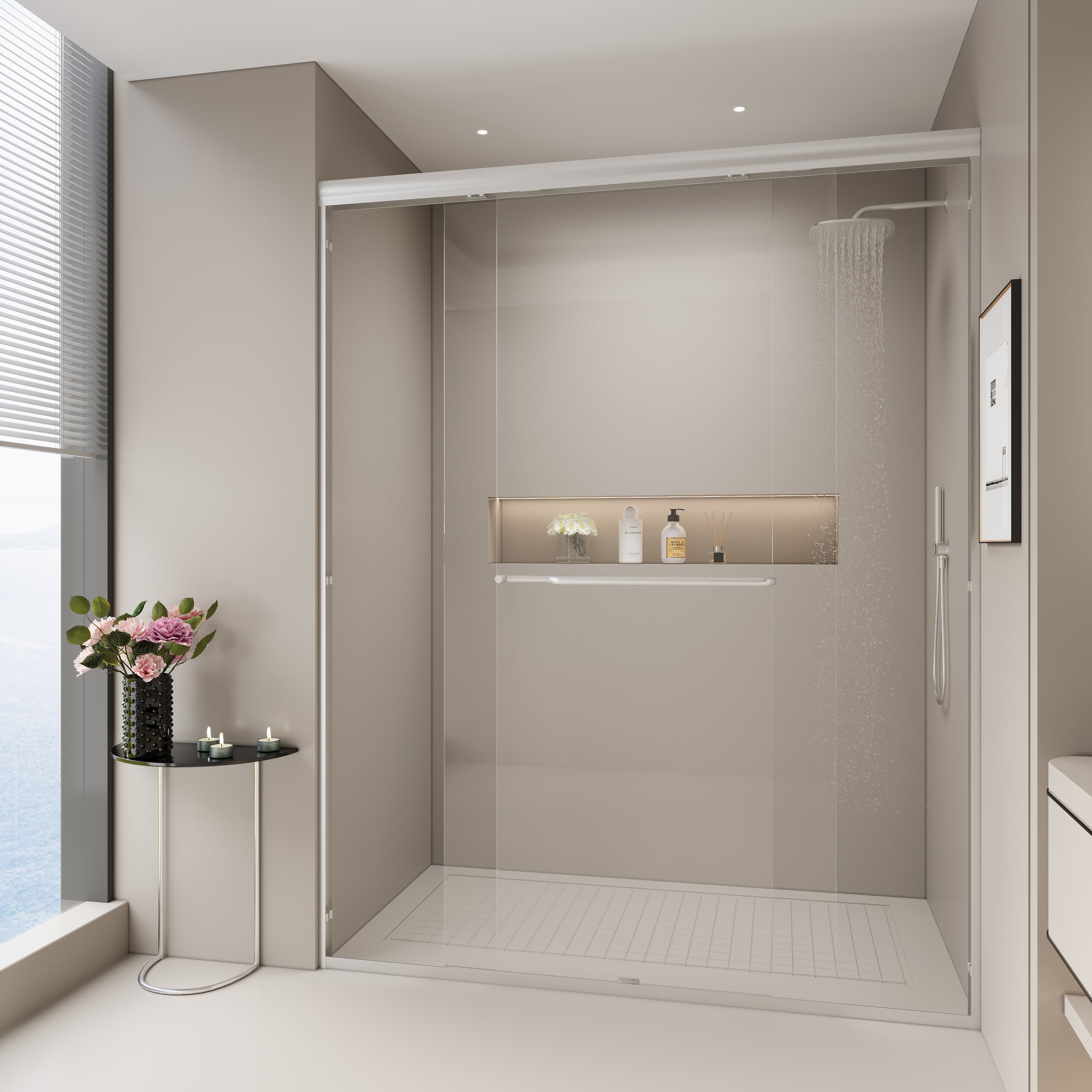 60" Shower Door: Sliding, Semi-Frameless, Bypass
