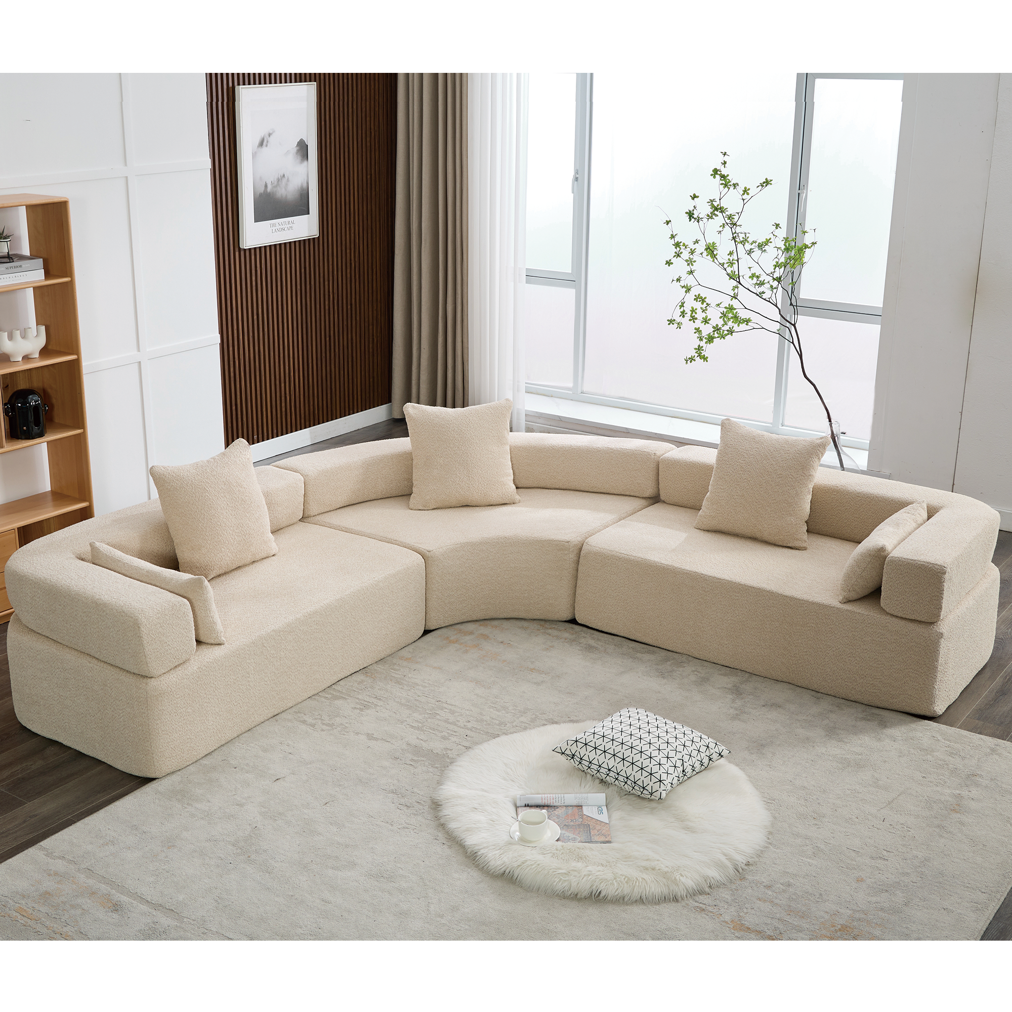 Oversized Curved Sofa | Modern Modular 4-Seater Couch (Khaki)