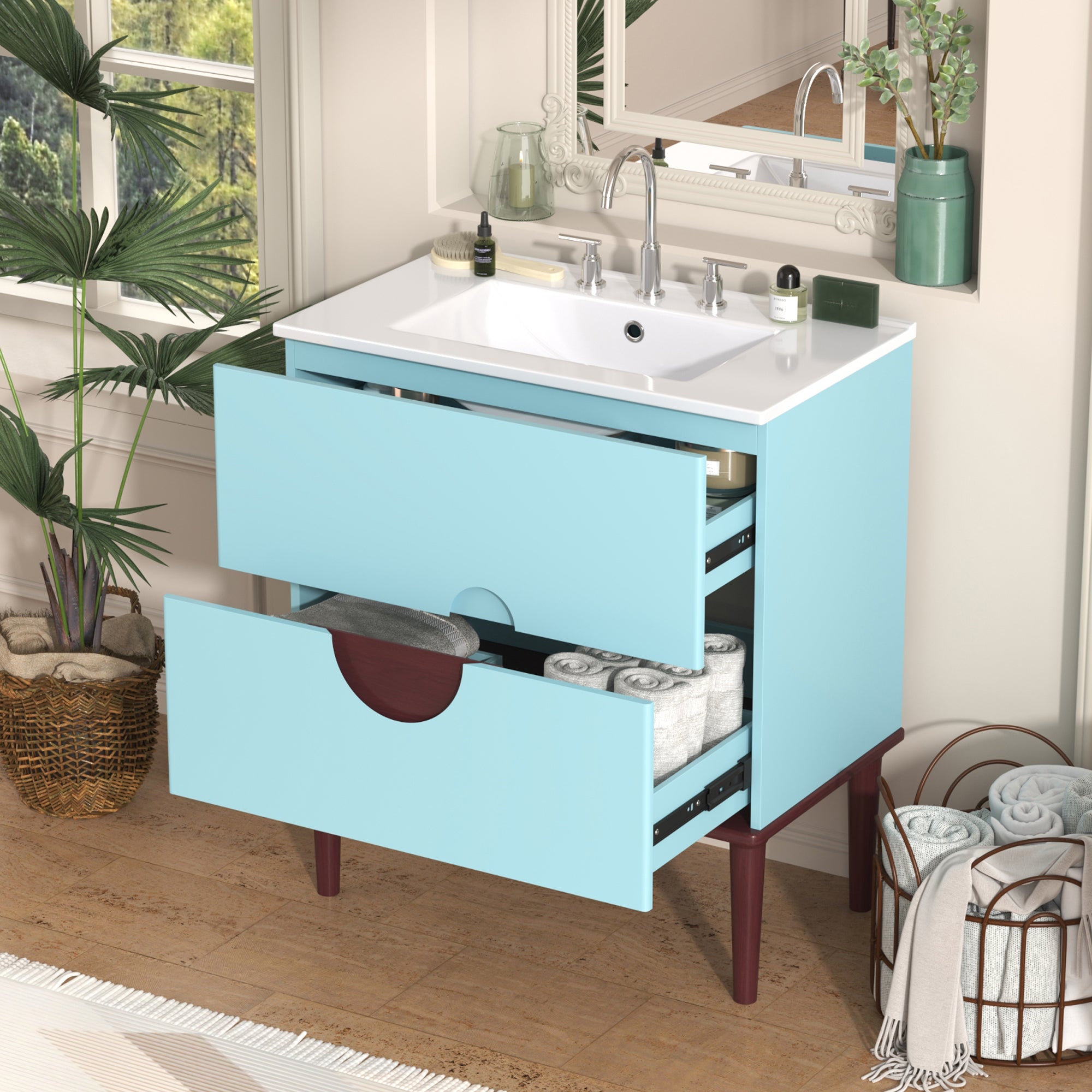 30" Blue Bathroom Vanity with Ceramic Sink