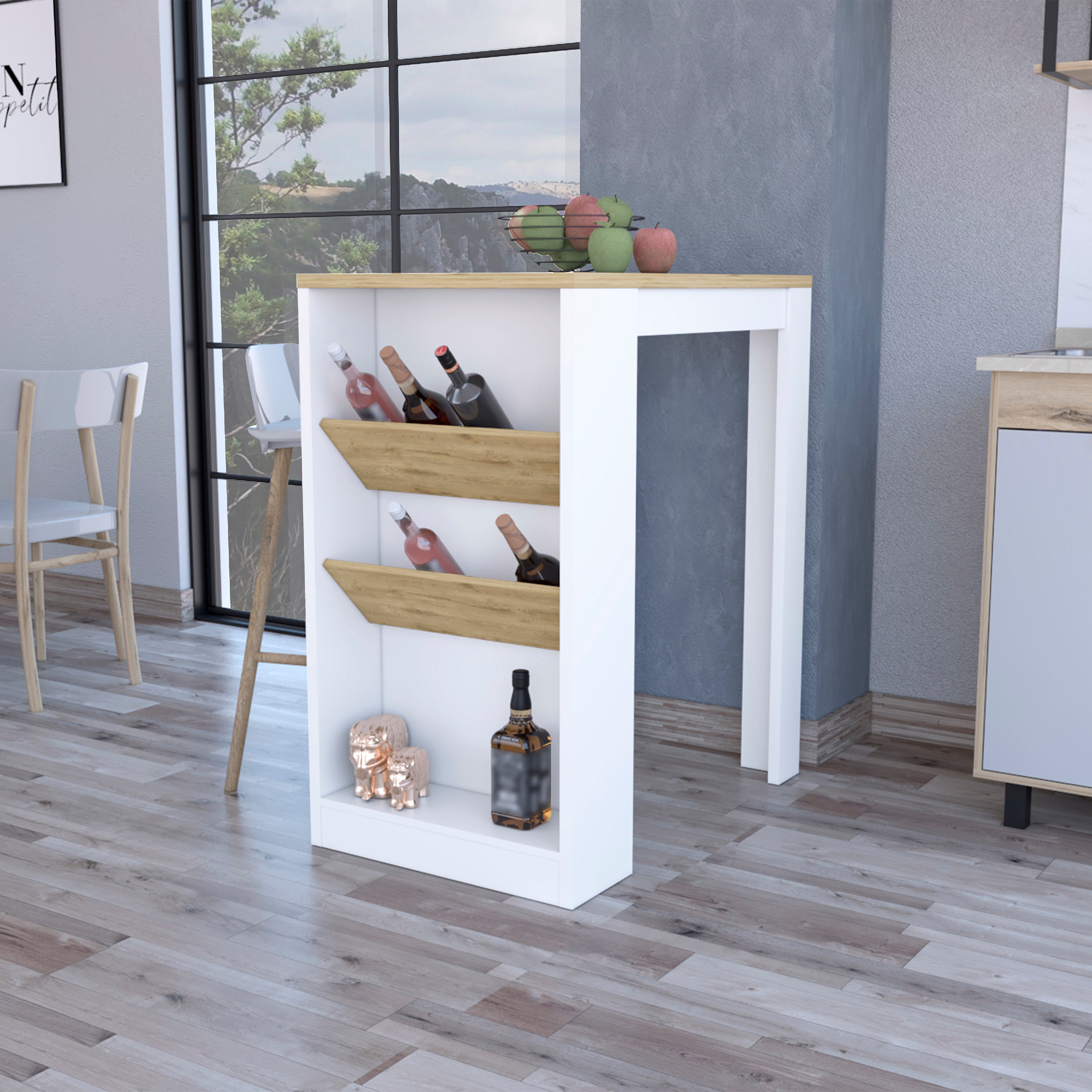 Cecil Kitchen Island: 3-Tier Shelf, Wood Top