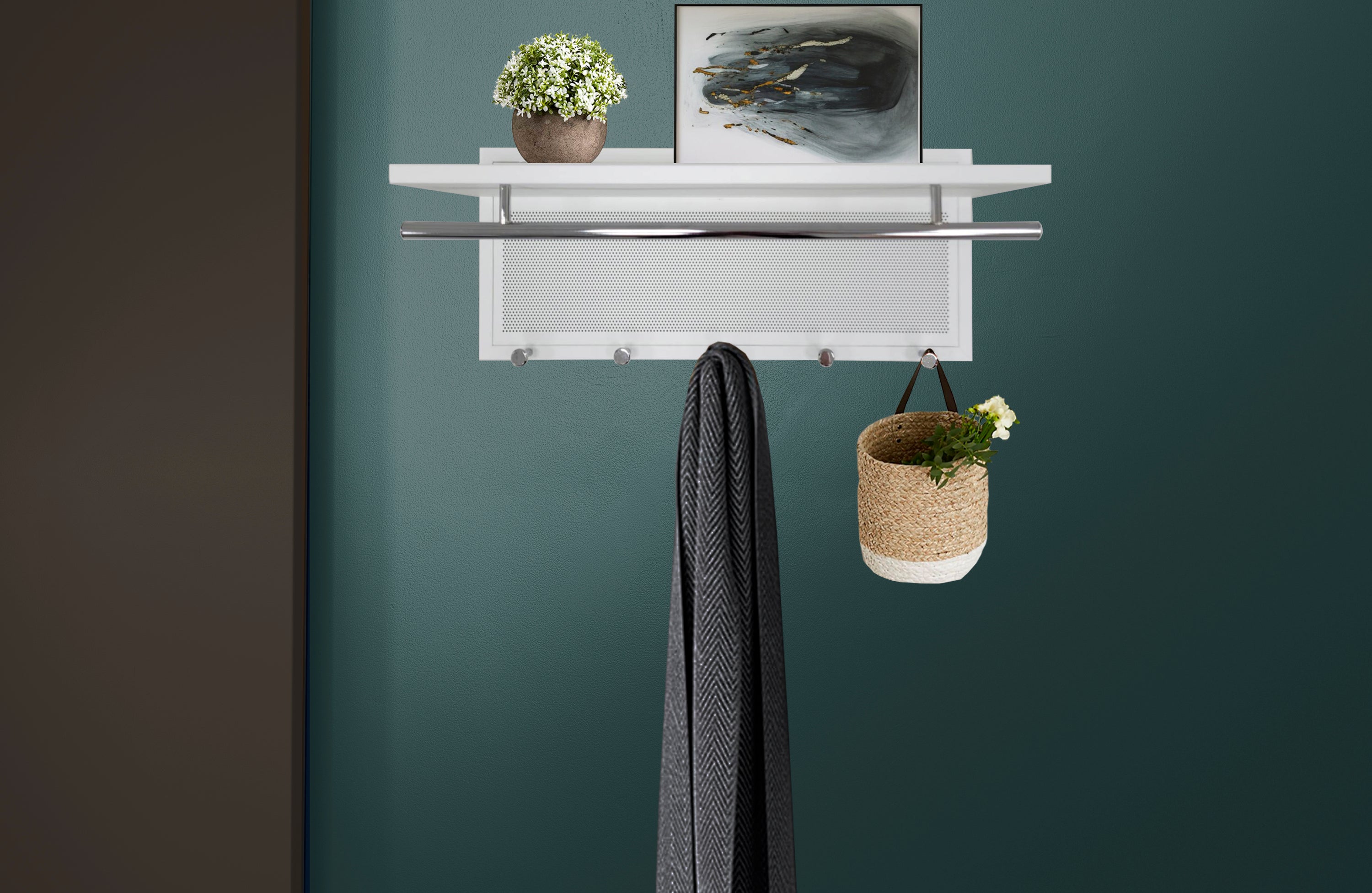 Esyspot White Metal Powder Coating Hook Shelf
