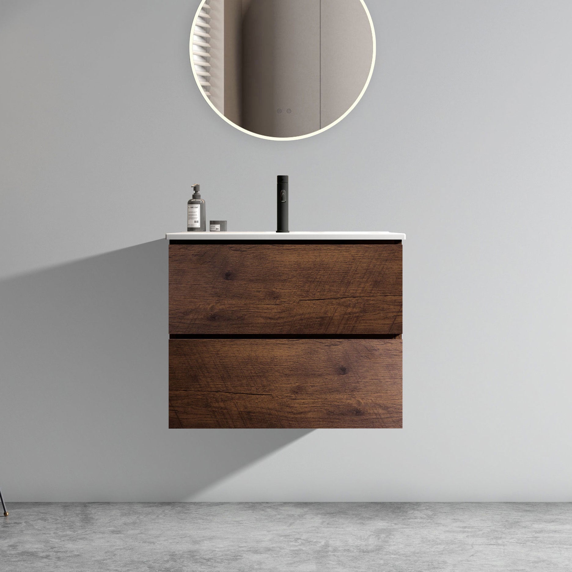 Walnut Floating Bathroom Vanity with Sink
