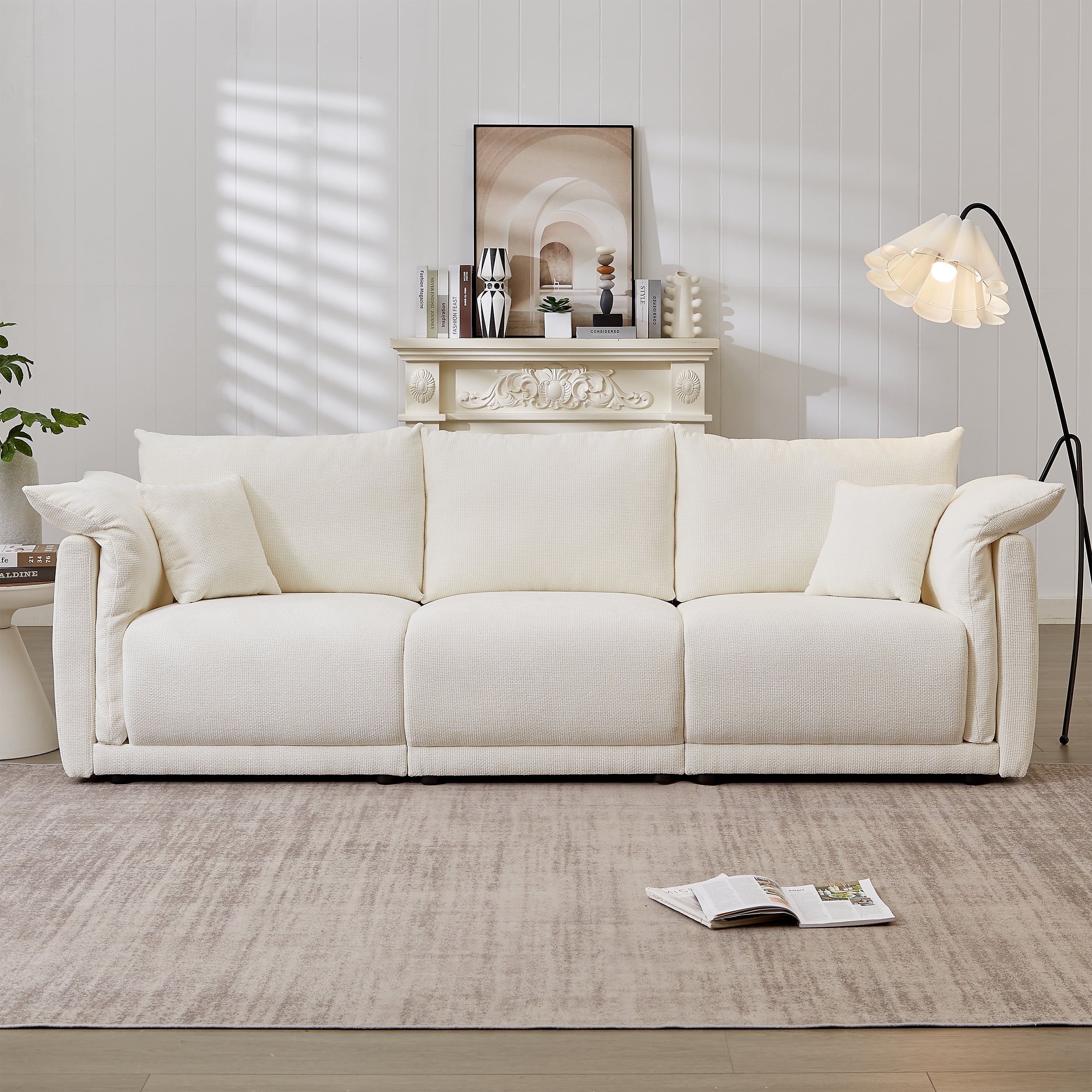 Beige Linen 3-Seater Sofa: Modern & Cozy
