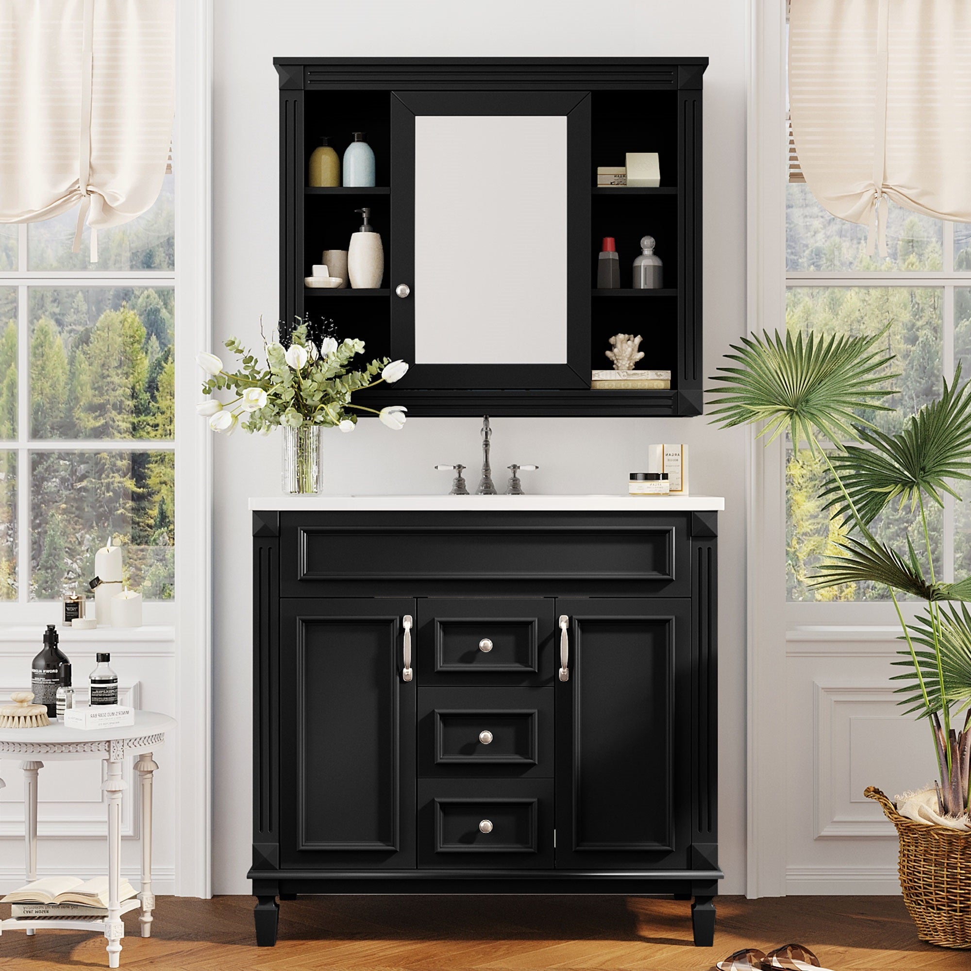 36" Black Modern Bathroom Vanity with Sink