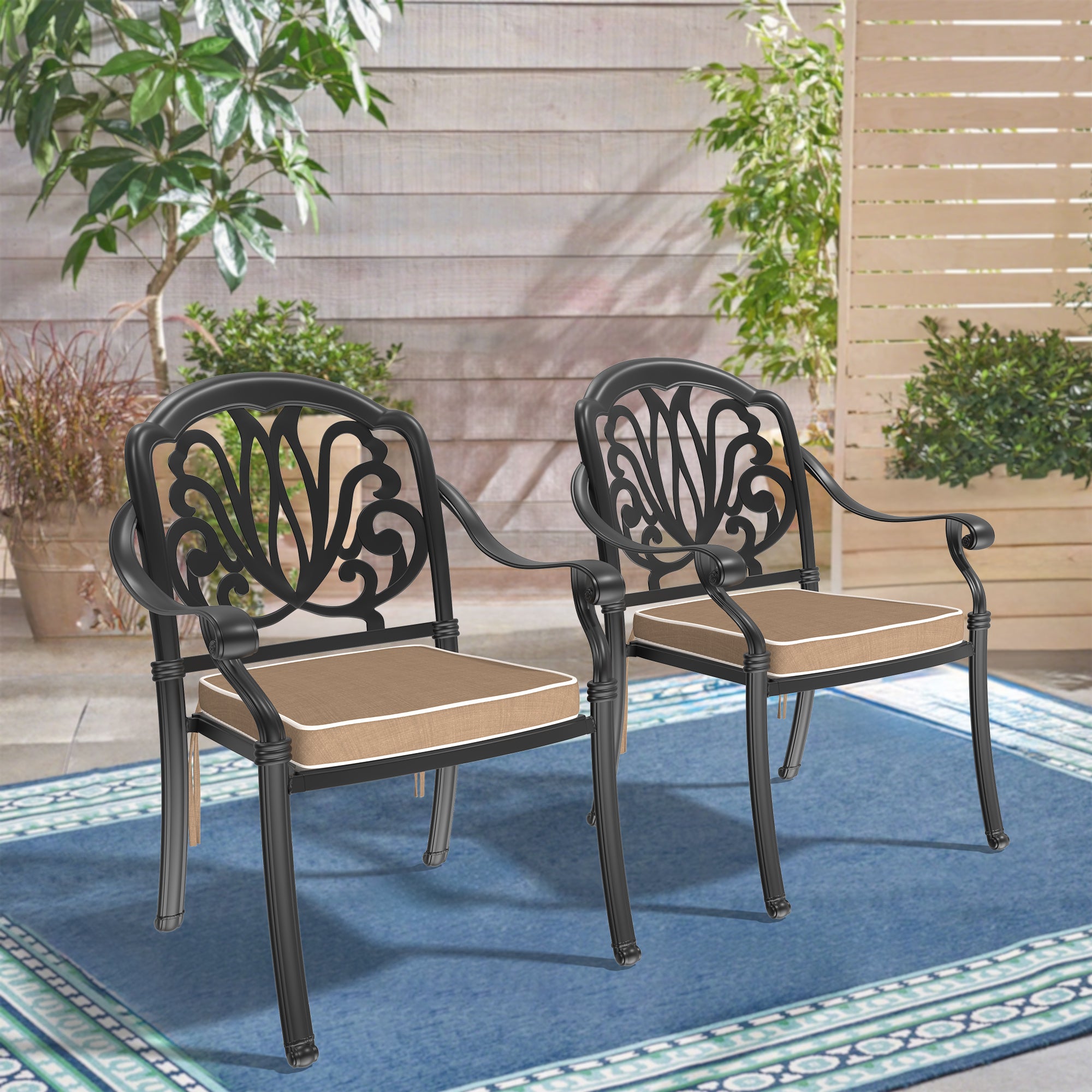 Patio Dining Chairs Set: Aluminum, Black Frame