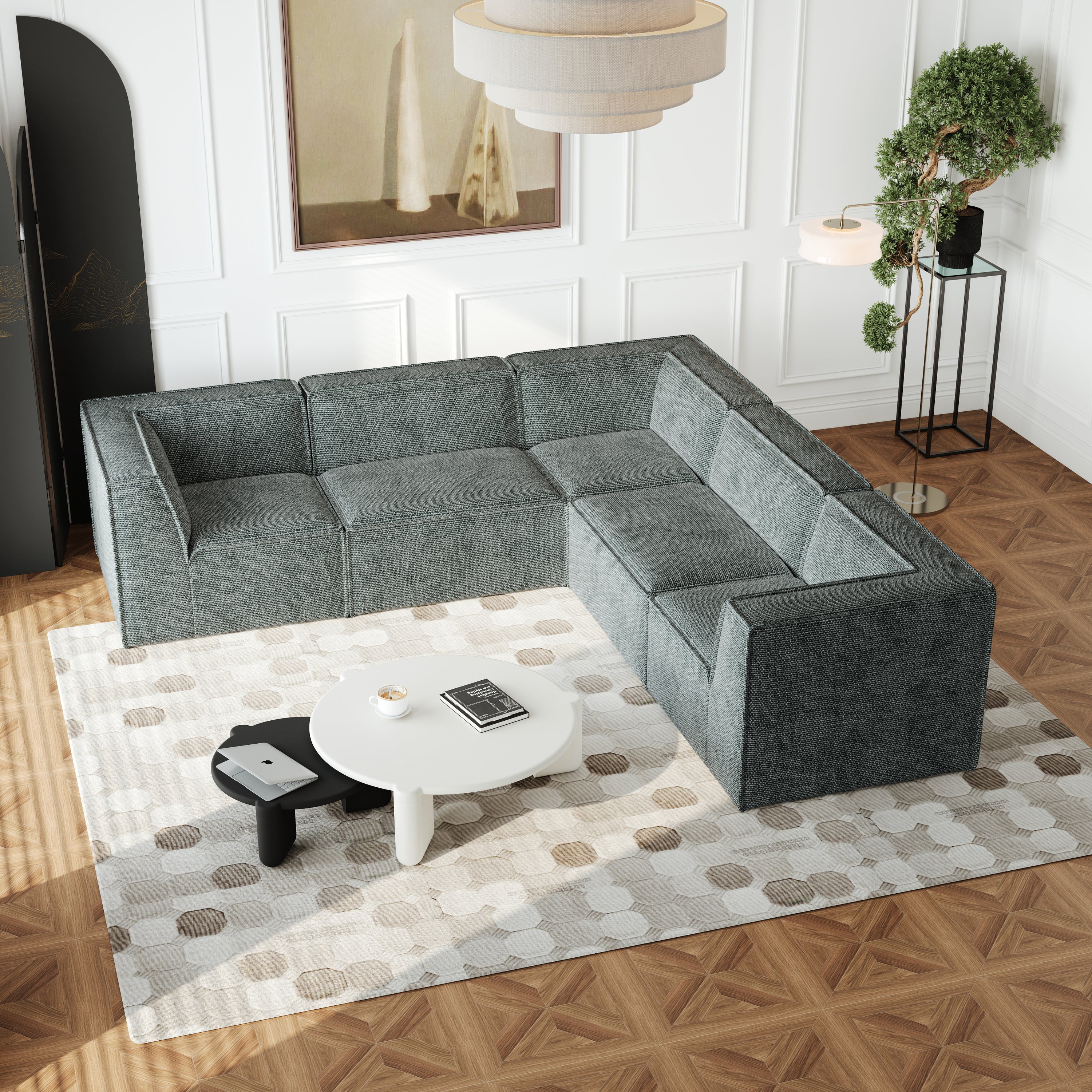 Luxury Chenille L-Shaped Sectional Sofa Set (5pc)