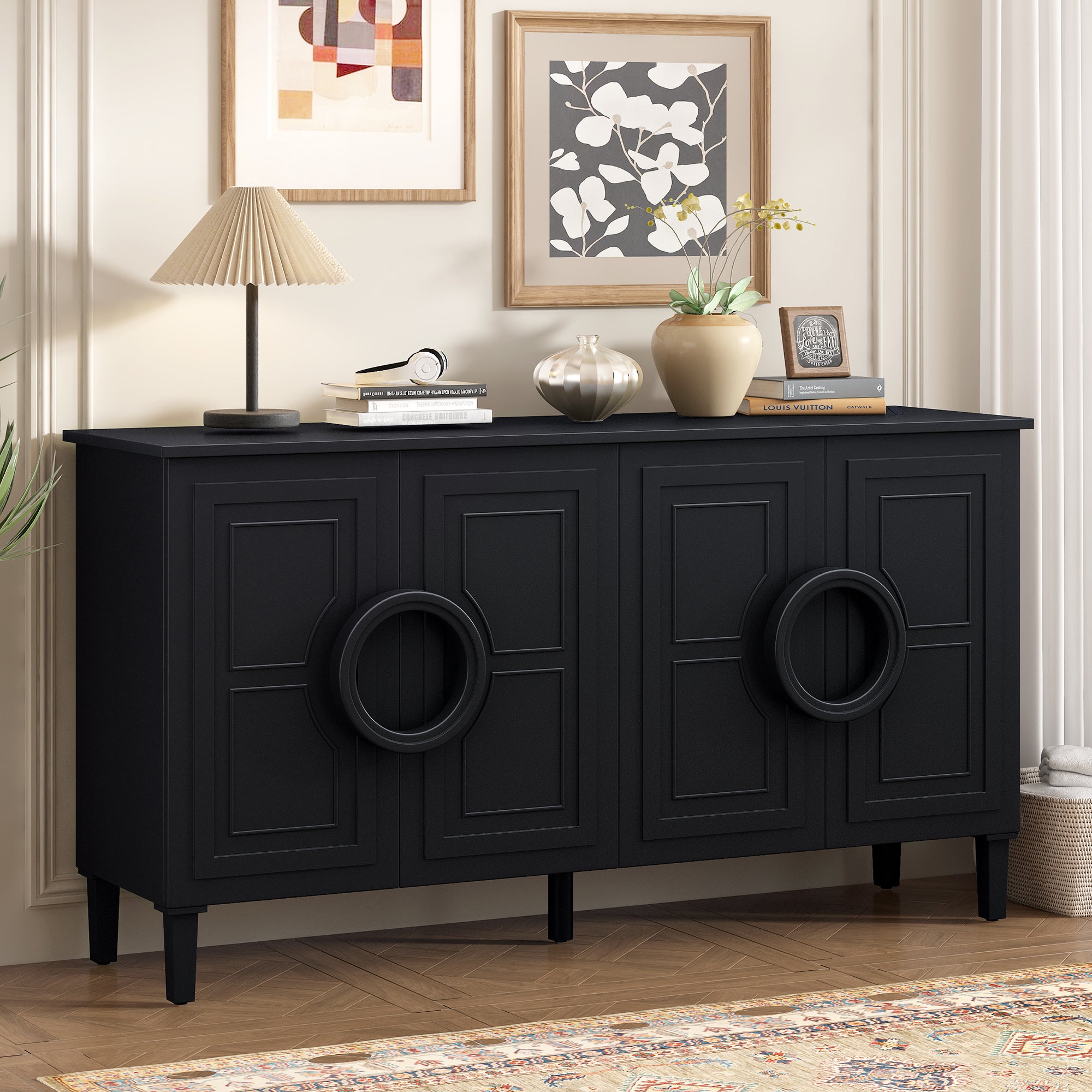 French Style Sideboard, 4-Door Accent Cabinet for Living Room