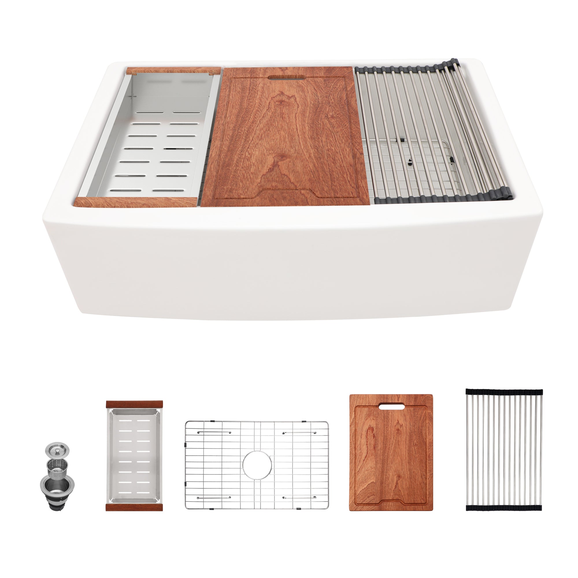 33" White Farmhouse Kitchen Sink Workstation