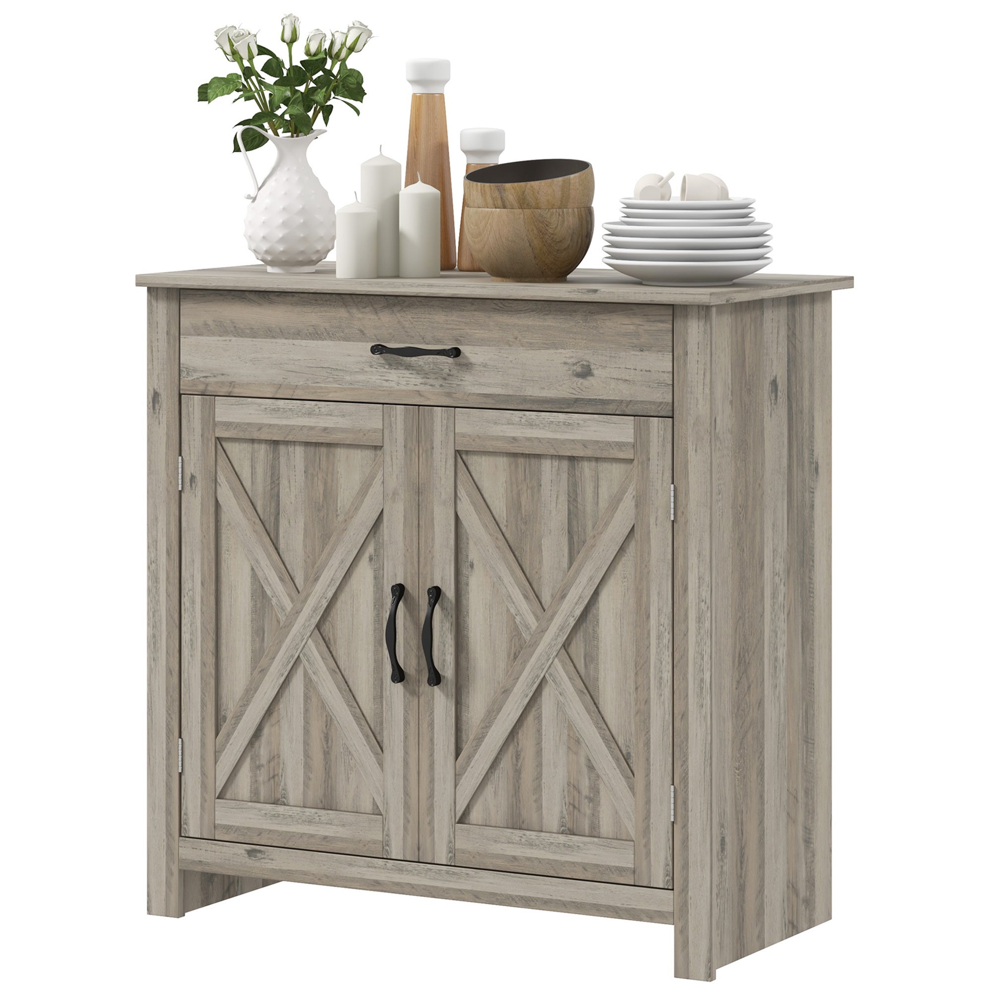 Farmhouse Sideboard Buffet Cabinet, Gray Wash